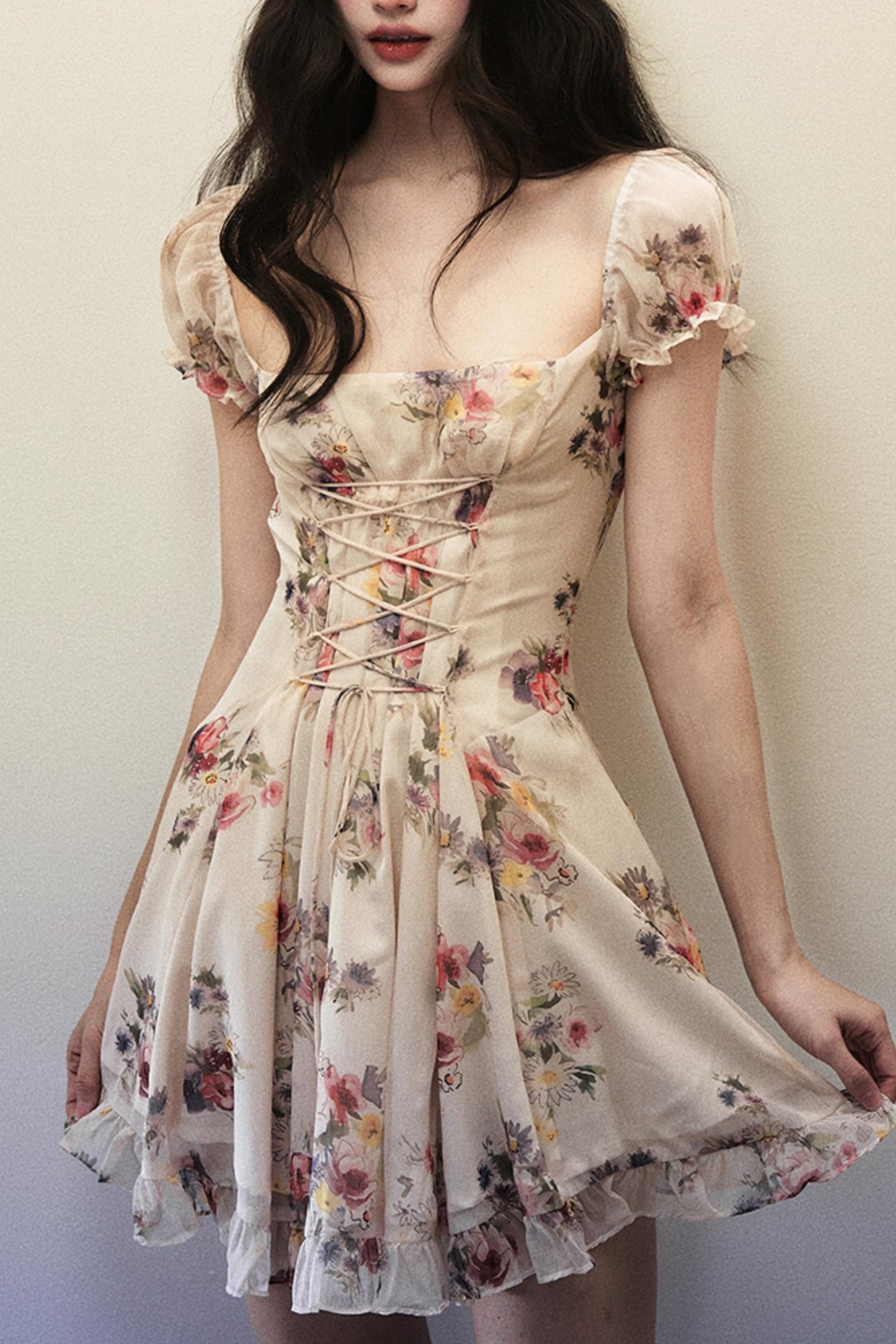 Floral Lace Trim Dress