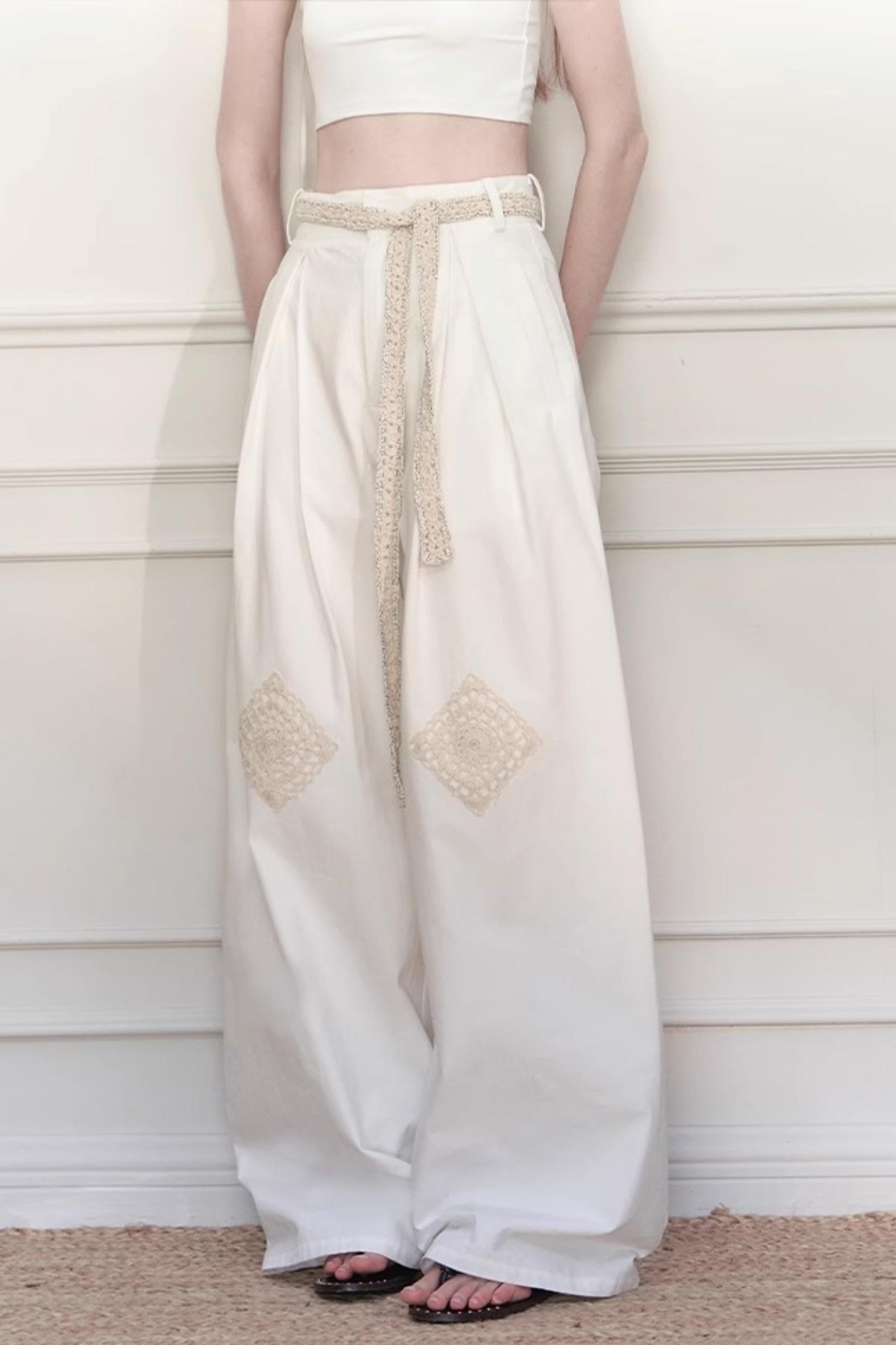 Made In Italy Crochet-Trim Wide Leg Pants main image 0