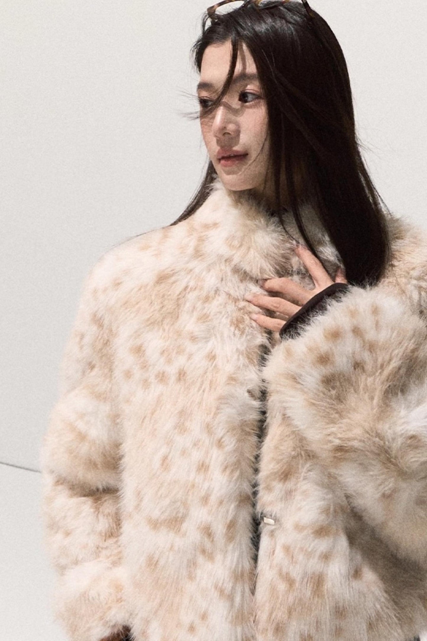 Girlish Leopard Print Fur Coat Set-Up