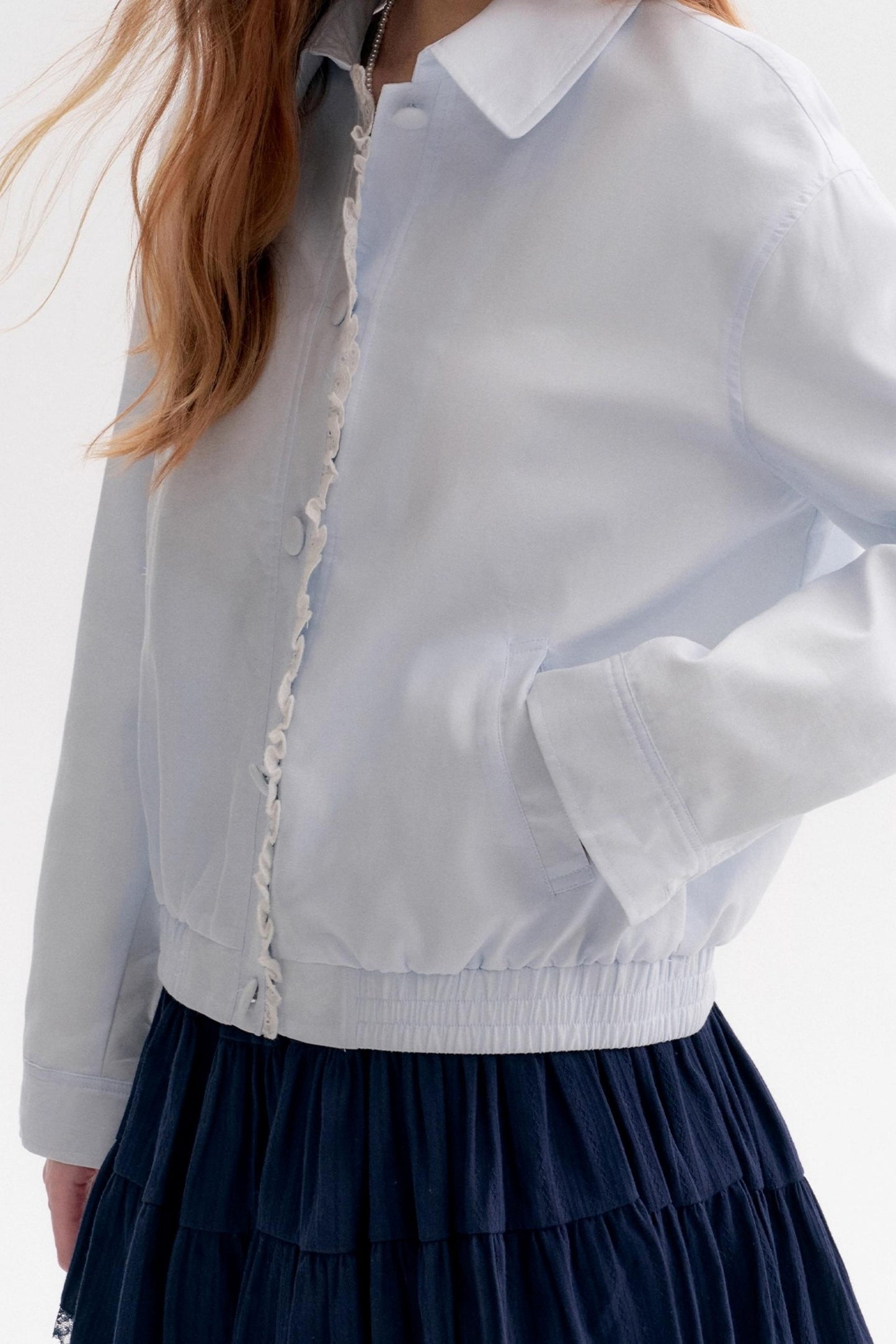 Cloud Stroll Cotton Lace Hem Lapel Jacket