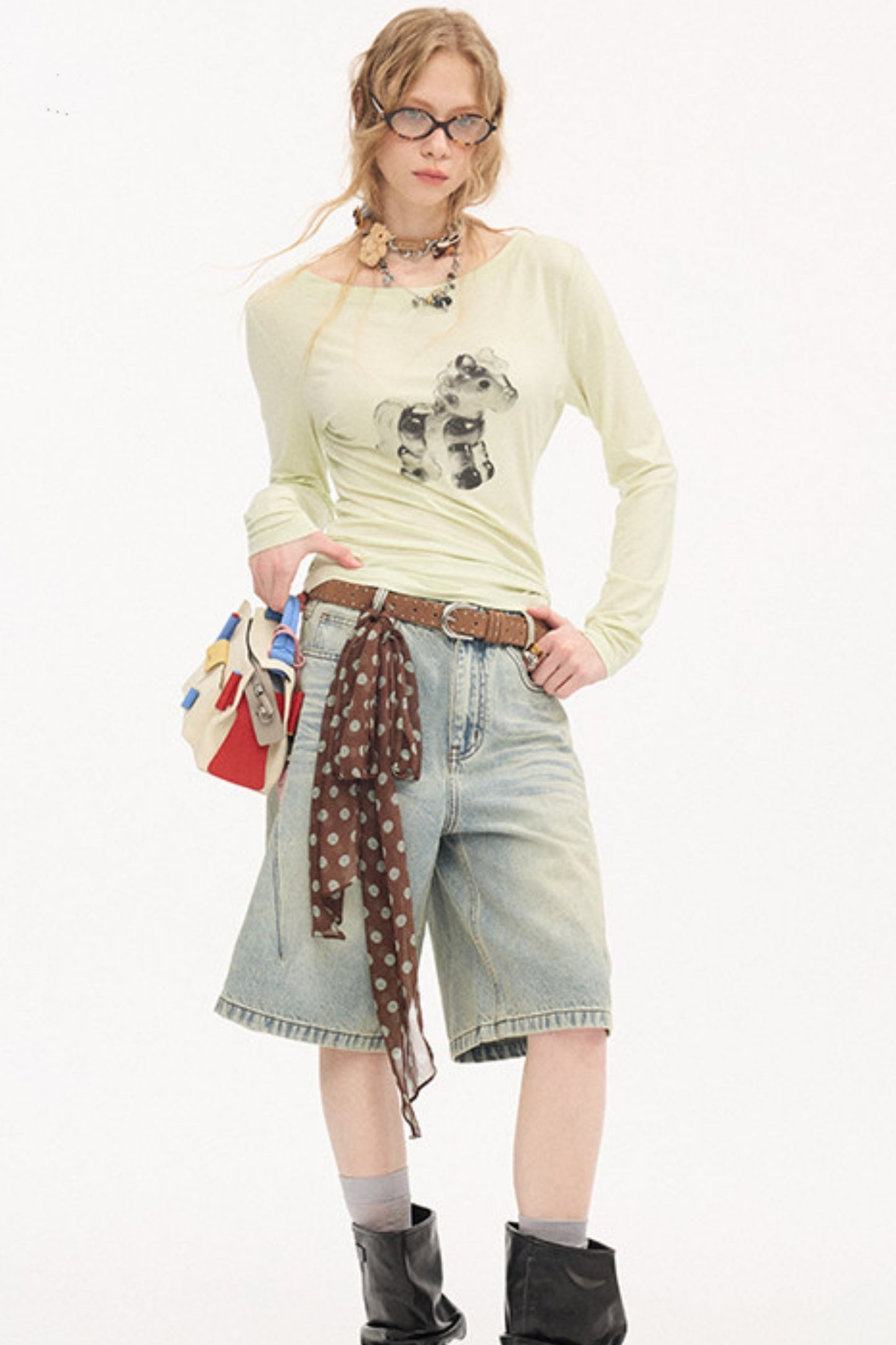 Distressed Denim Split Shorts