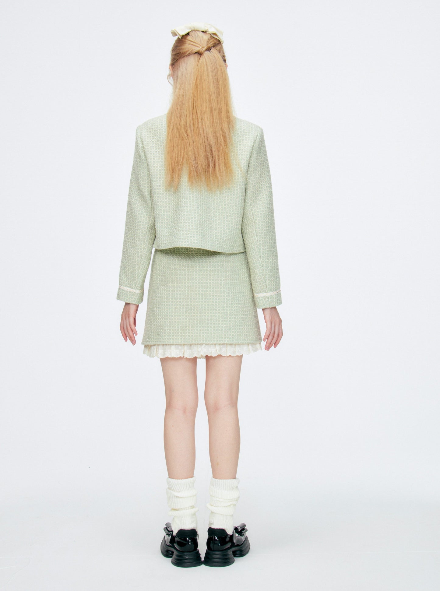 트위드 그린 슈트 짧은 치마 세트