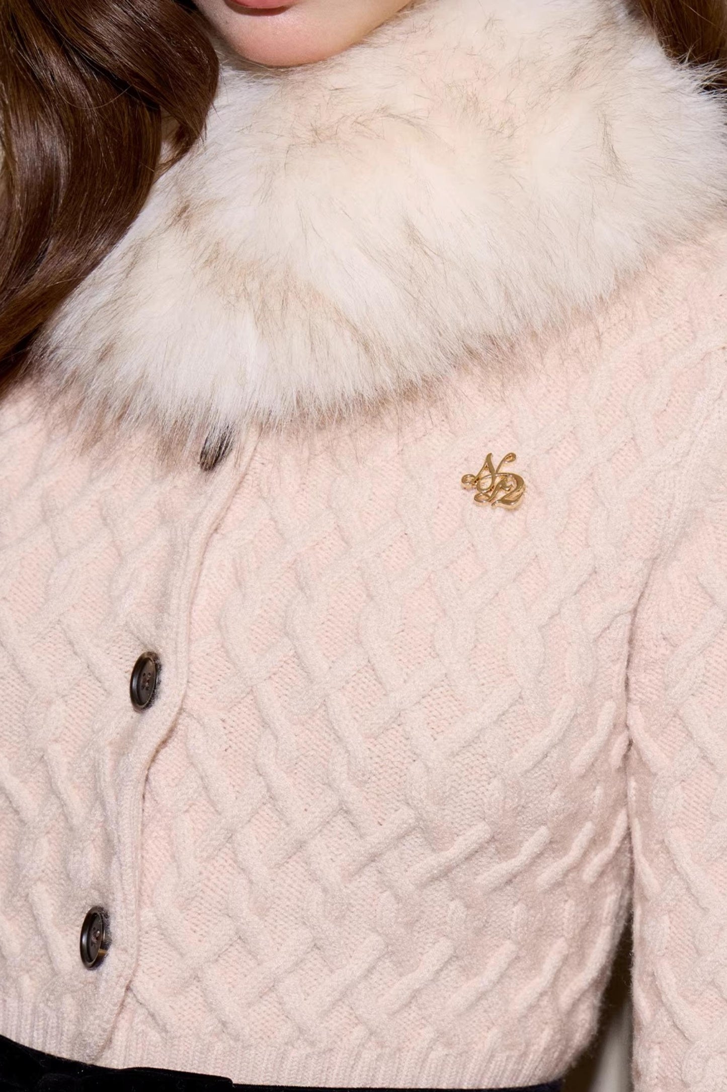 Fur Collar Knitted Cardigan Set