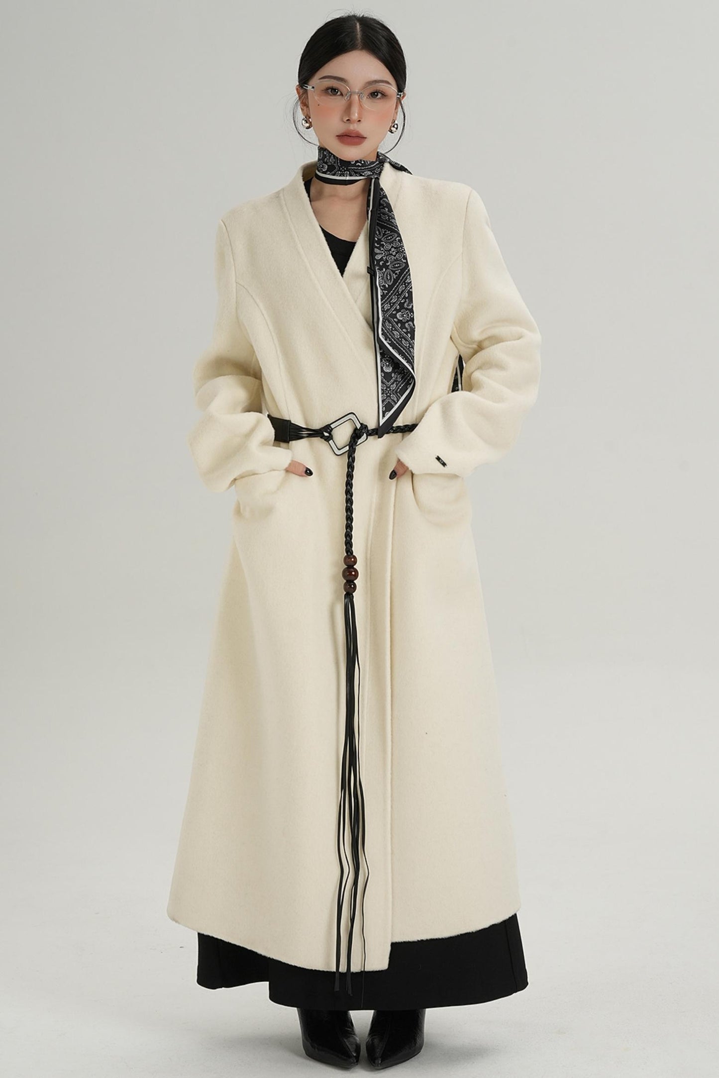 V-Neck Wool Trench Coat