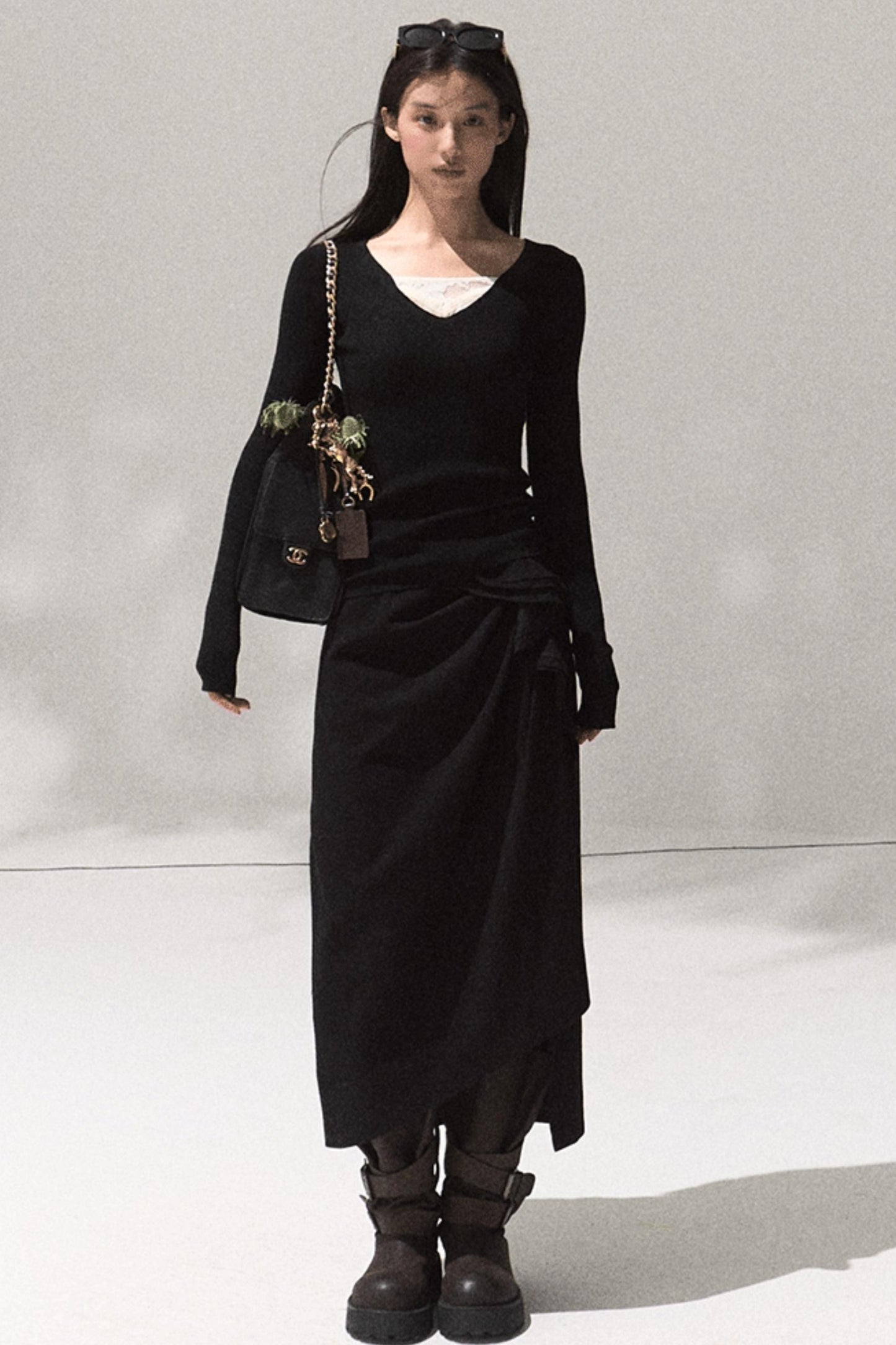 Skin Lace Wool Knit Sleeve Sweater Top