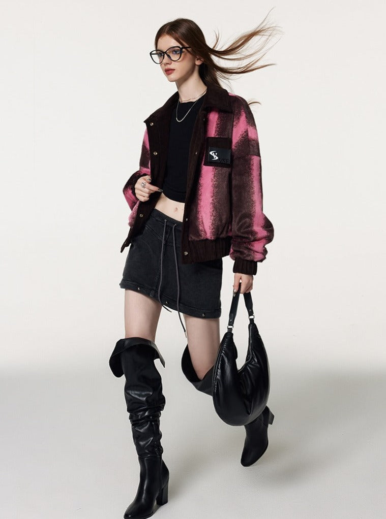 Veste en peluche à rayures tachées de couleur