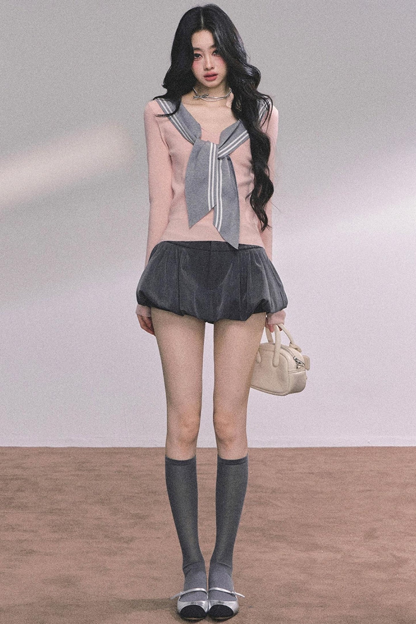 Slimming Navy Knitted Top