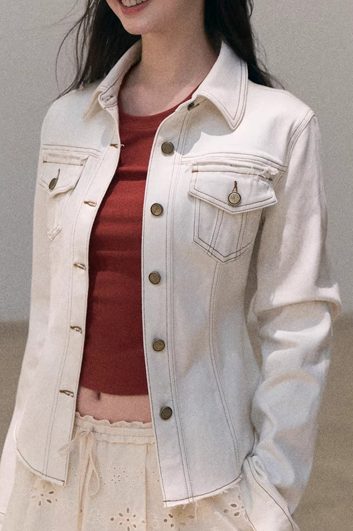 Contrast Embroidered Ruched Top