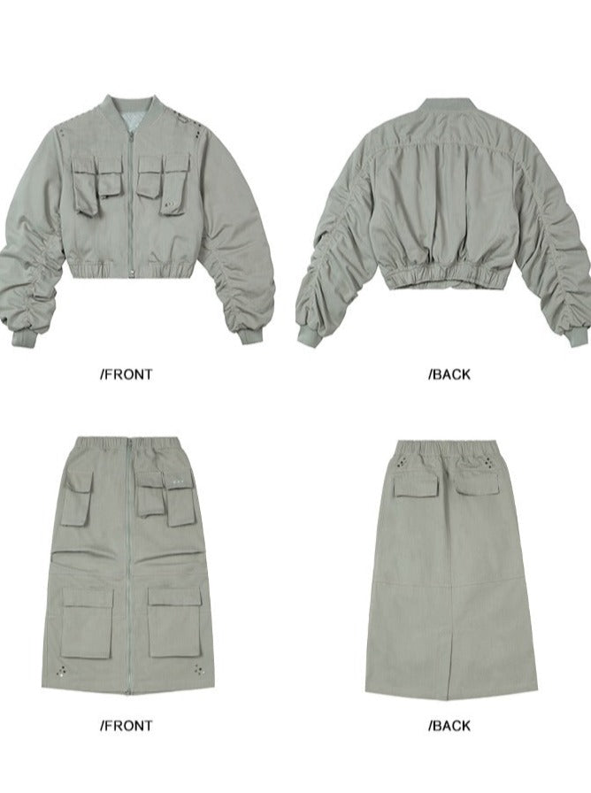 American vintage multi-pocket cargo skirt suit