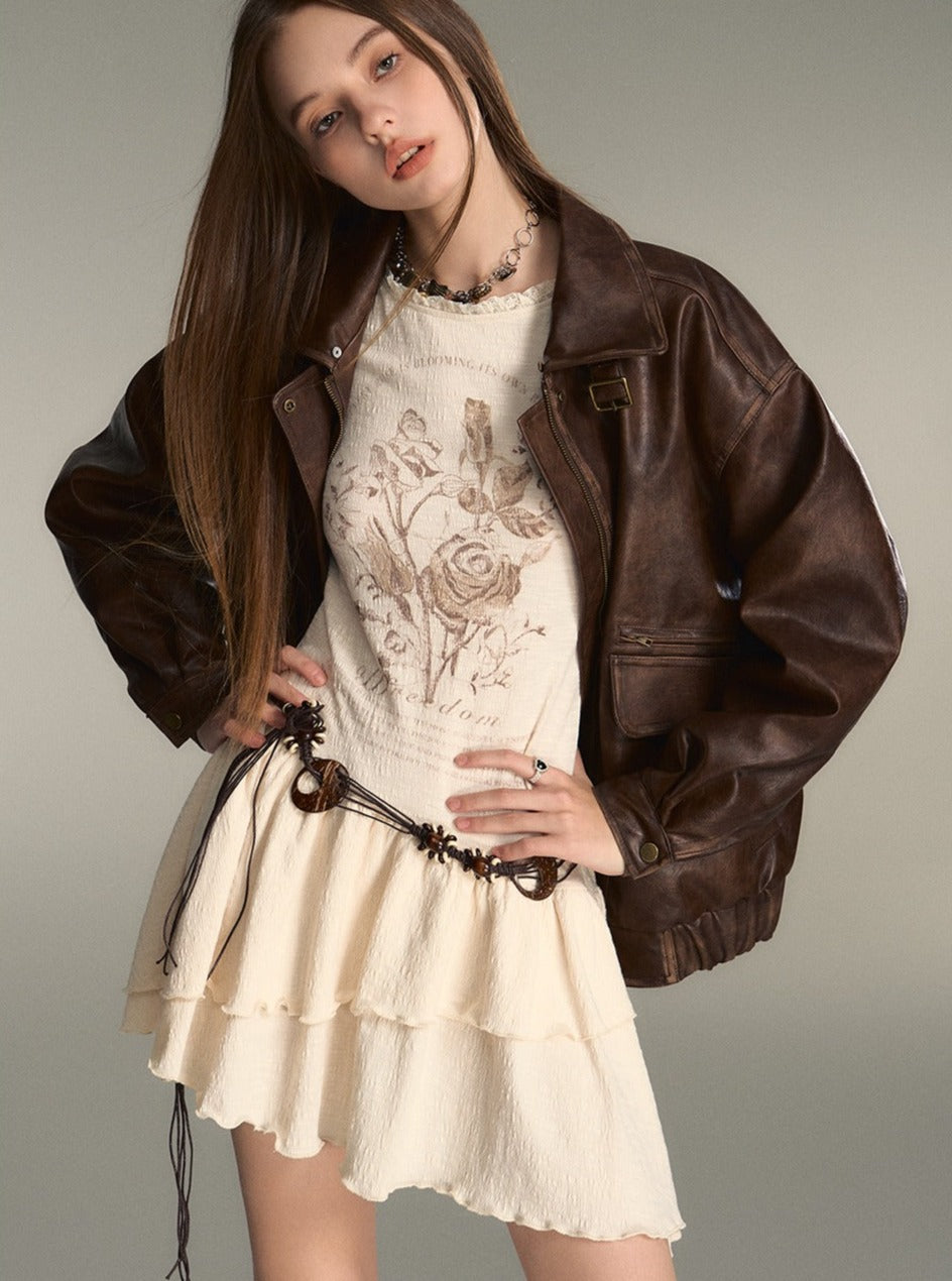 sense irregular lace panel long-sleeved dress