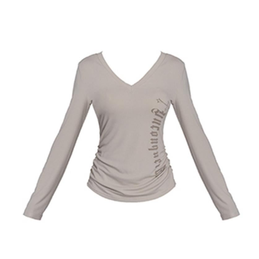 V-Neck Print Long-Sleeved T-Shirt