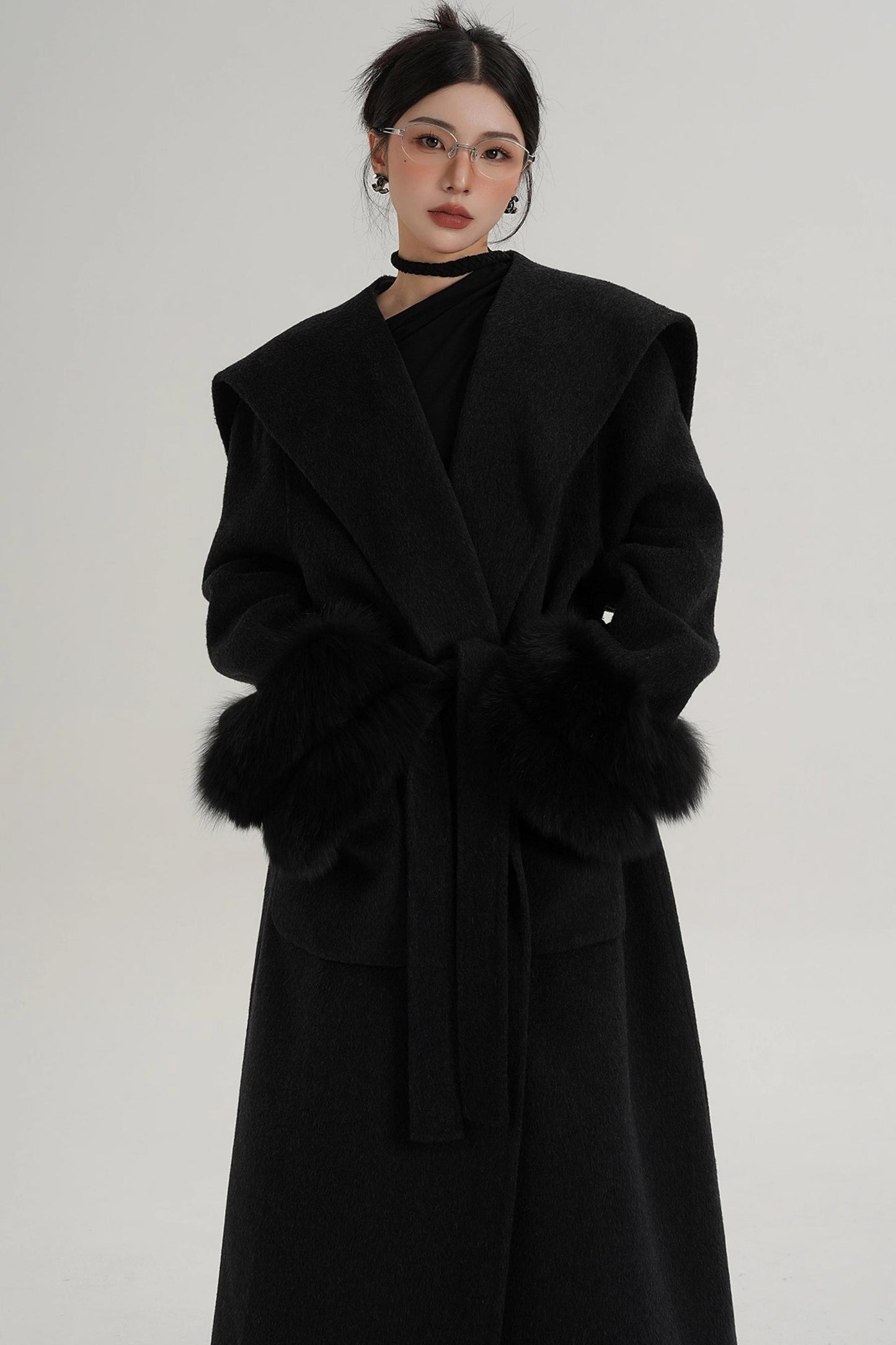 Fox Sleeve Wool Coat