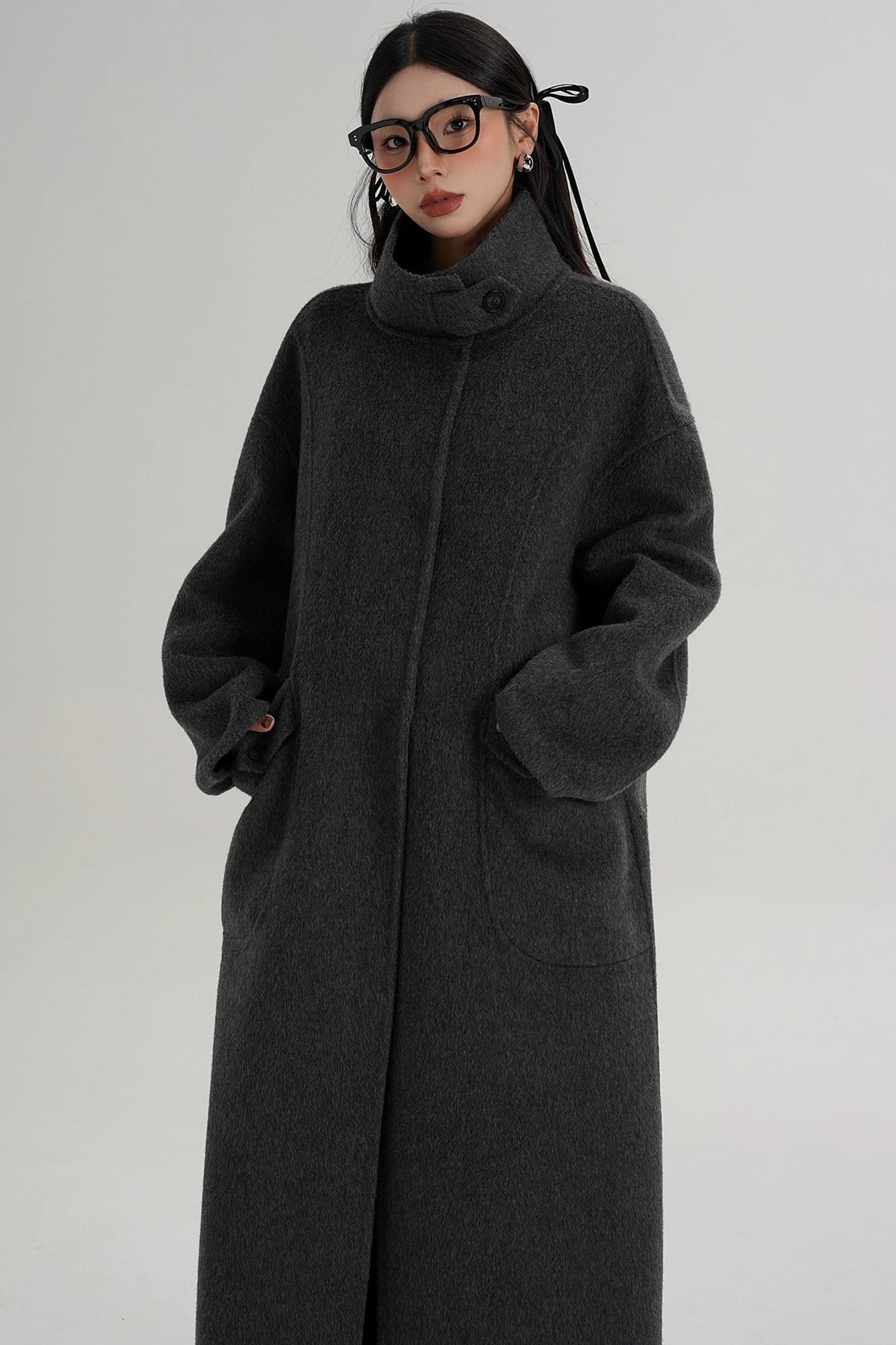 Stand-Up Collar Long Wool Coat
