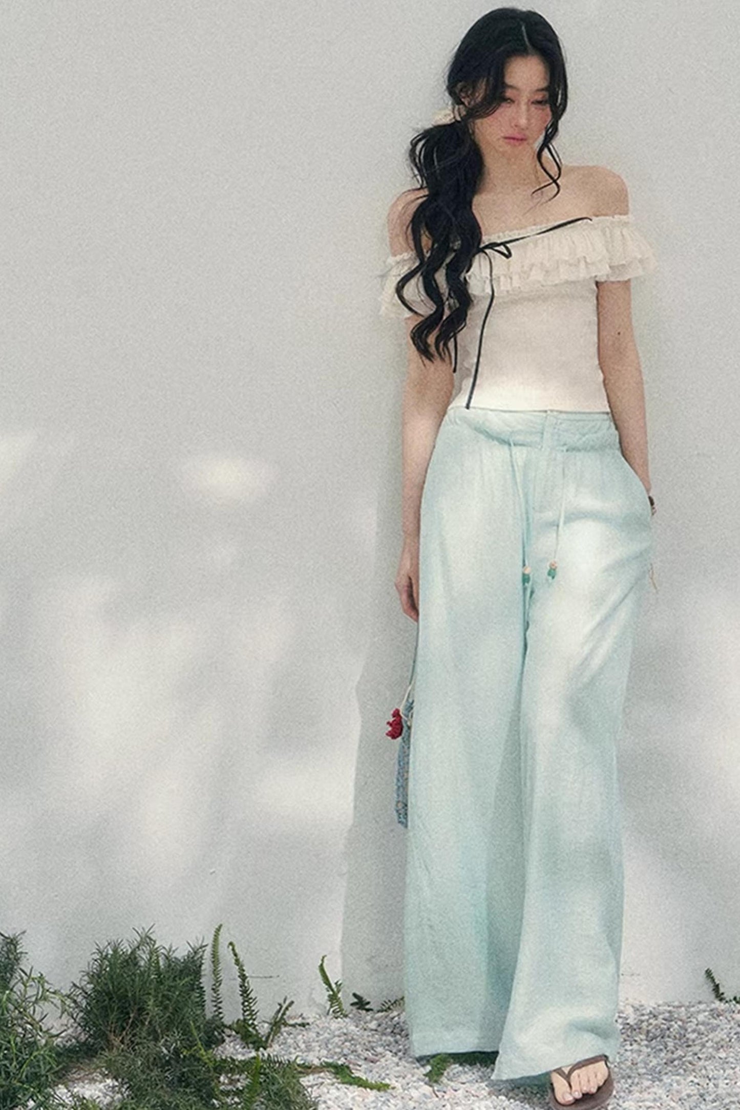 Schulterfreie Rüschenbluse