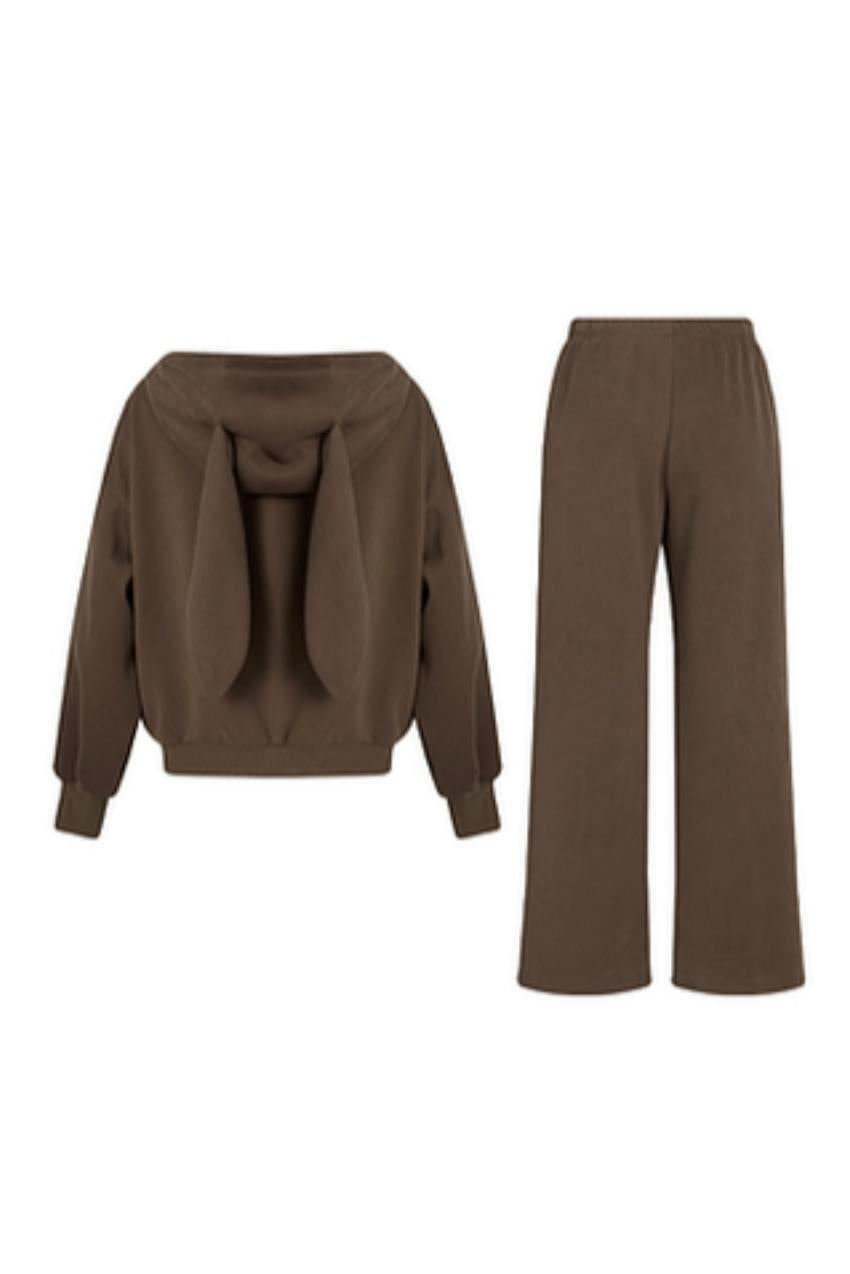 토끼 귀 후드 카디건 & 와이드 팬츠 세트