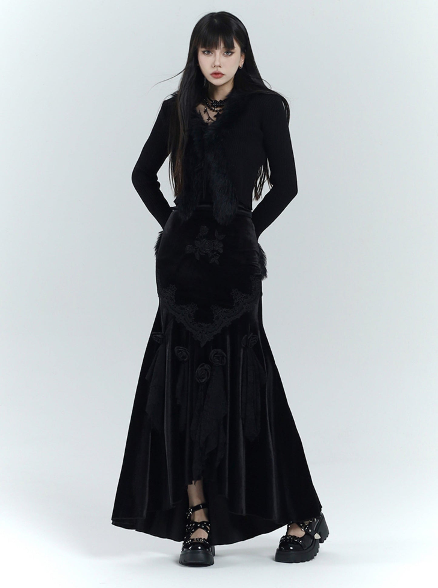 레트로 벨벳 인어 치마