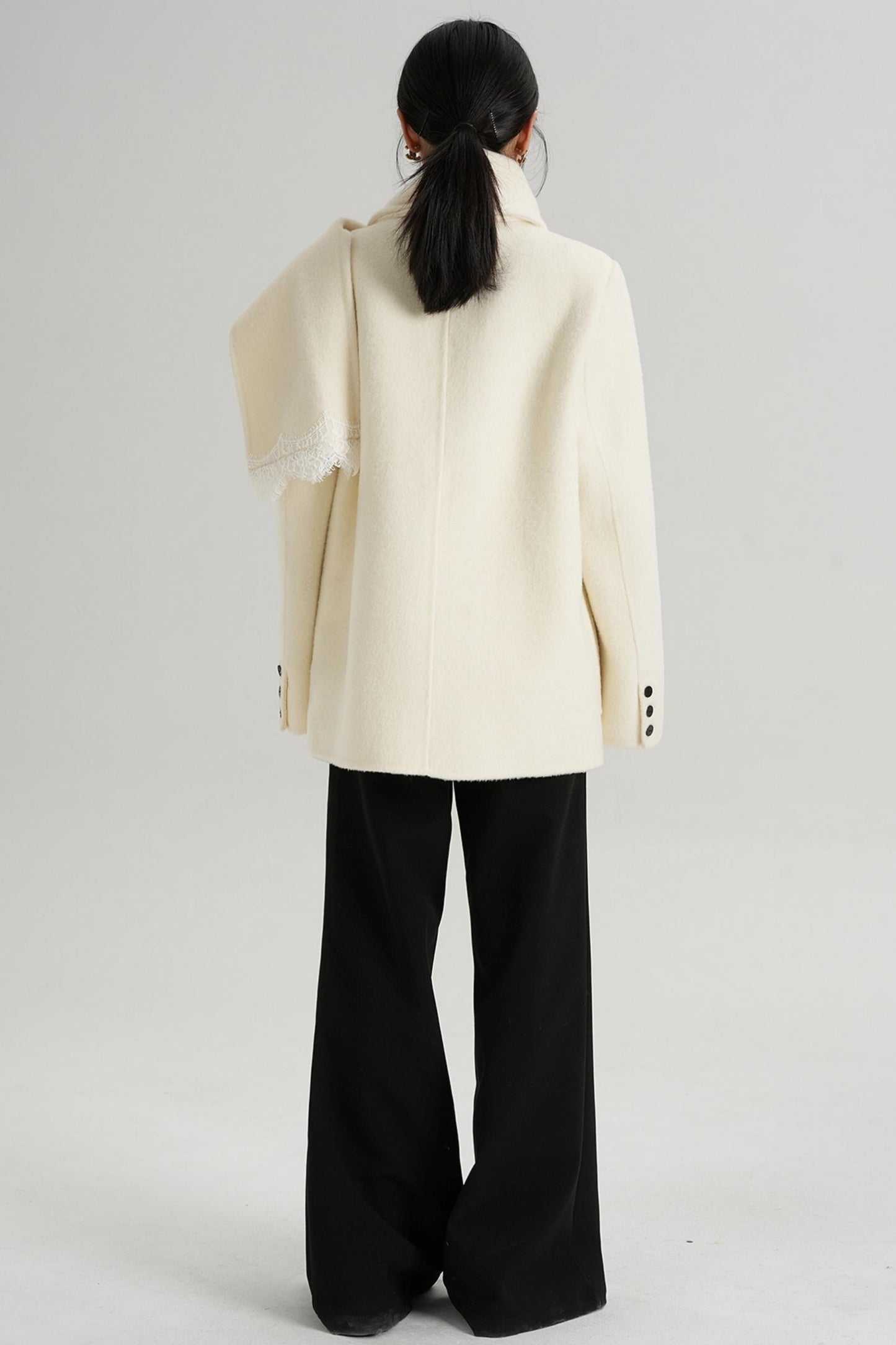 Scarf Patchwork Lace Woolen Coat