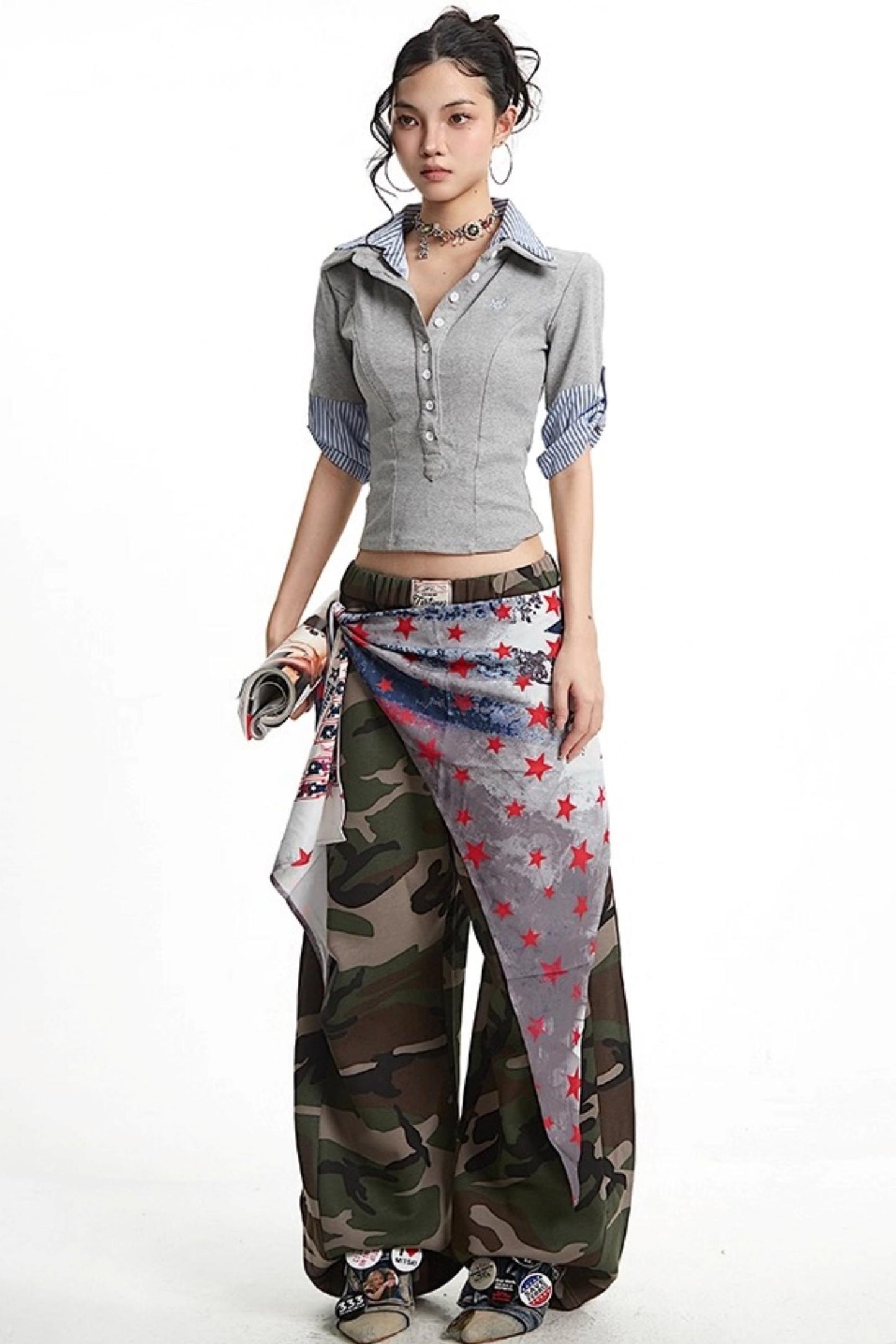 Camouflage Wide-Leg Pants