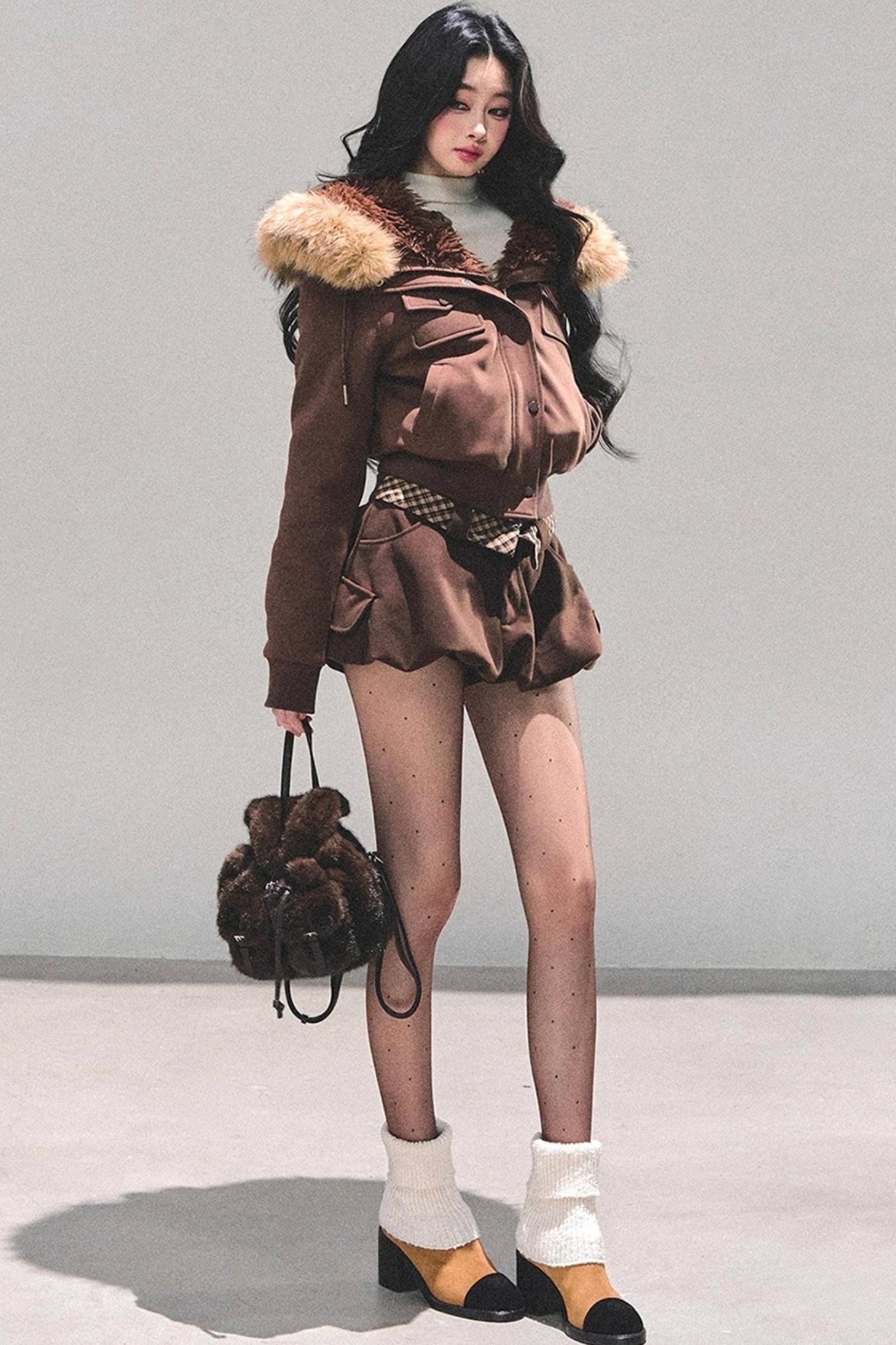 Lamb Wool Hooded Winter Coat