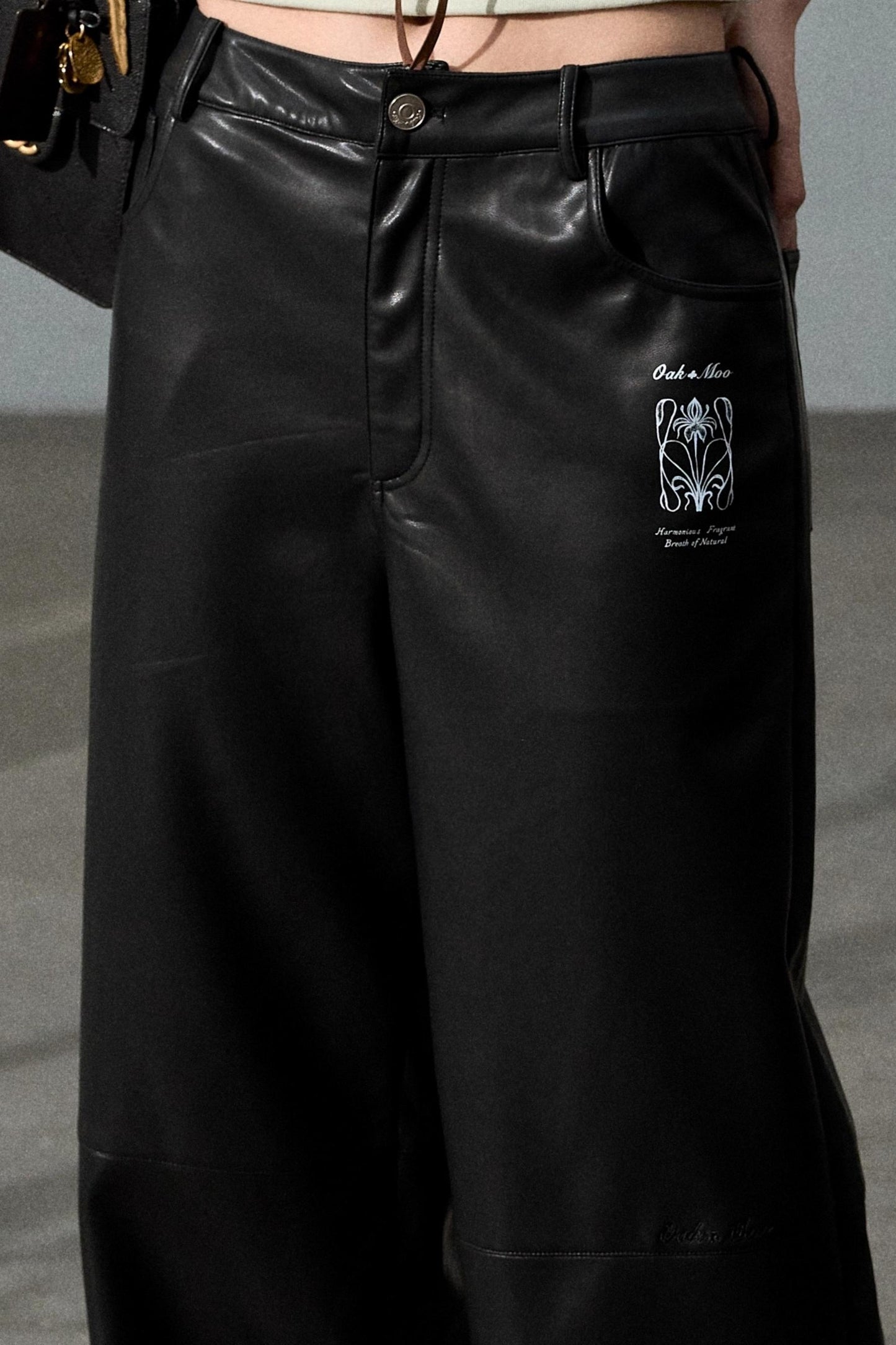 Retro Print Wide-leg Leather Pants