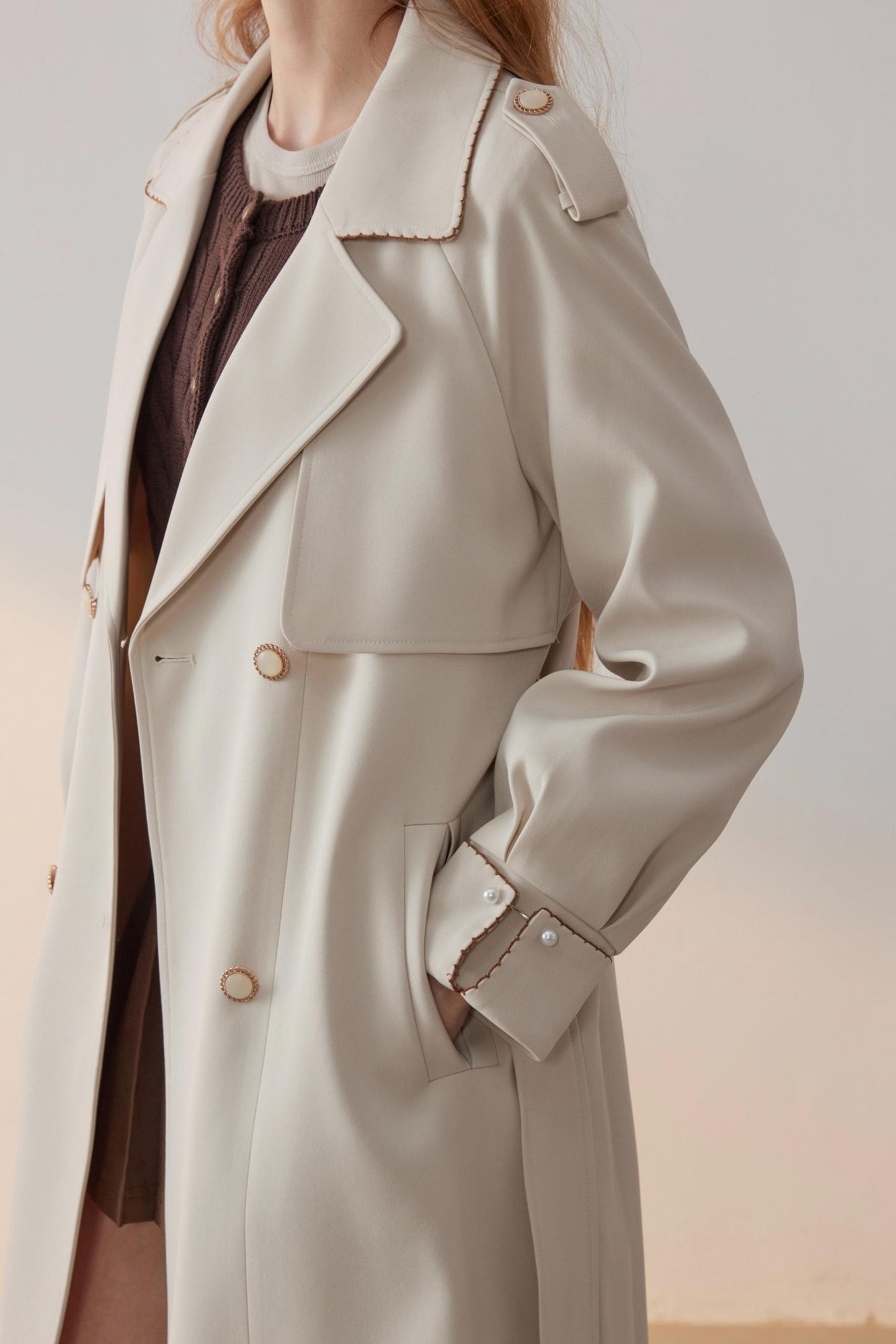 Beige Collar Trench Coat