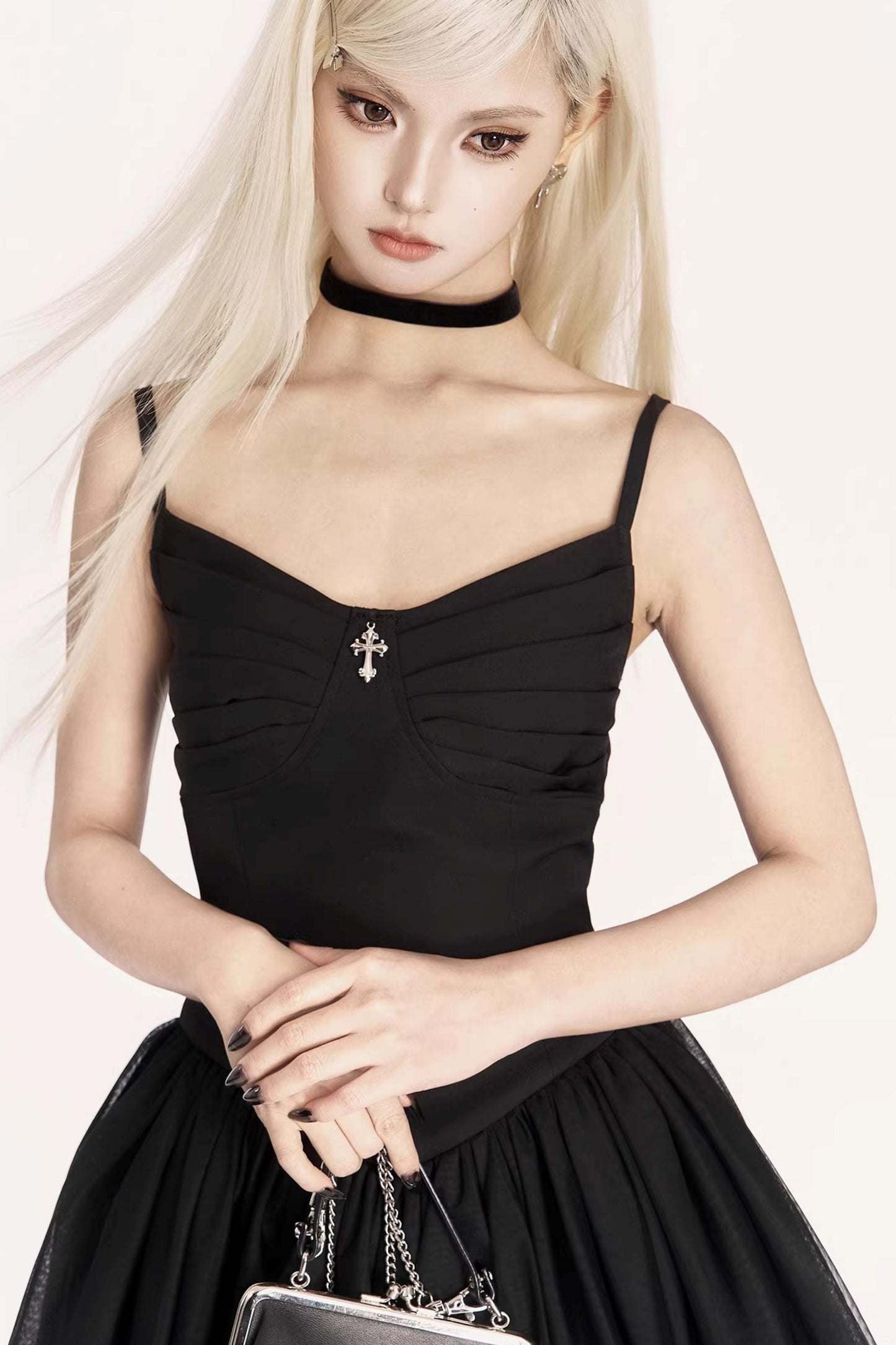 Dark Medieval Pleated Gauze Dress