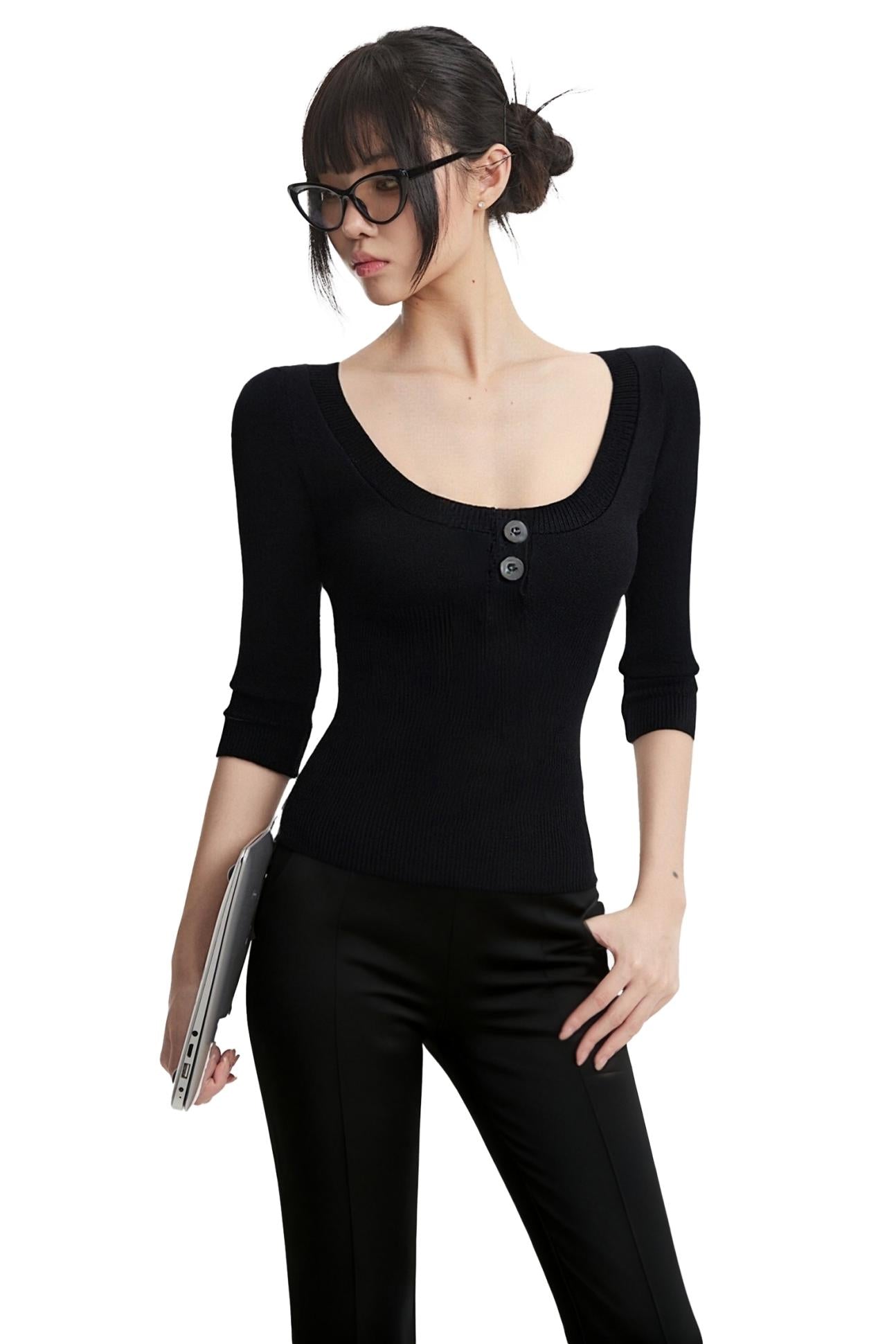 Black Shoulder Knit Top