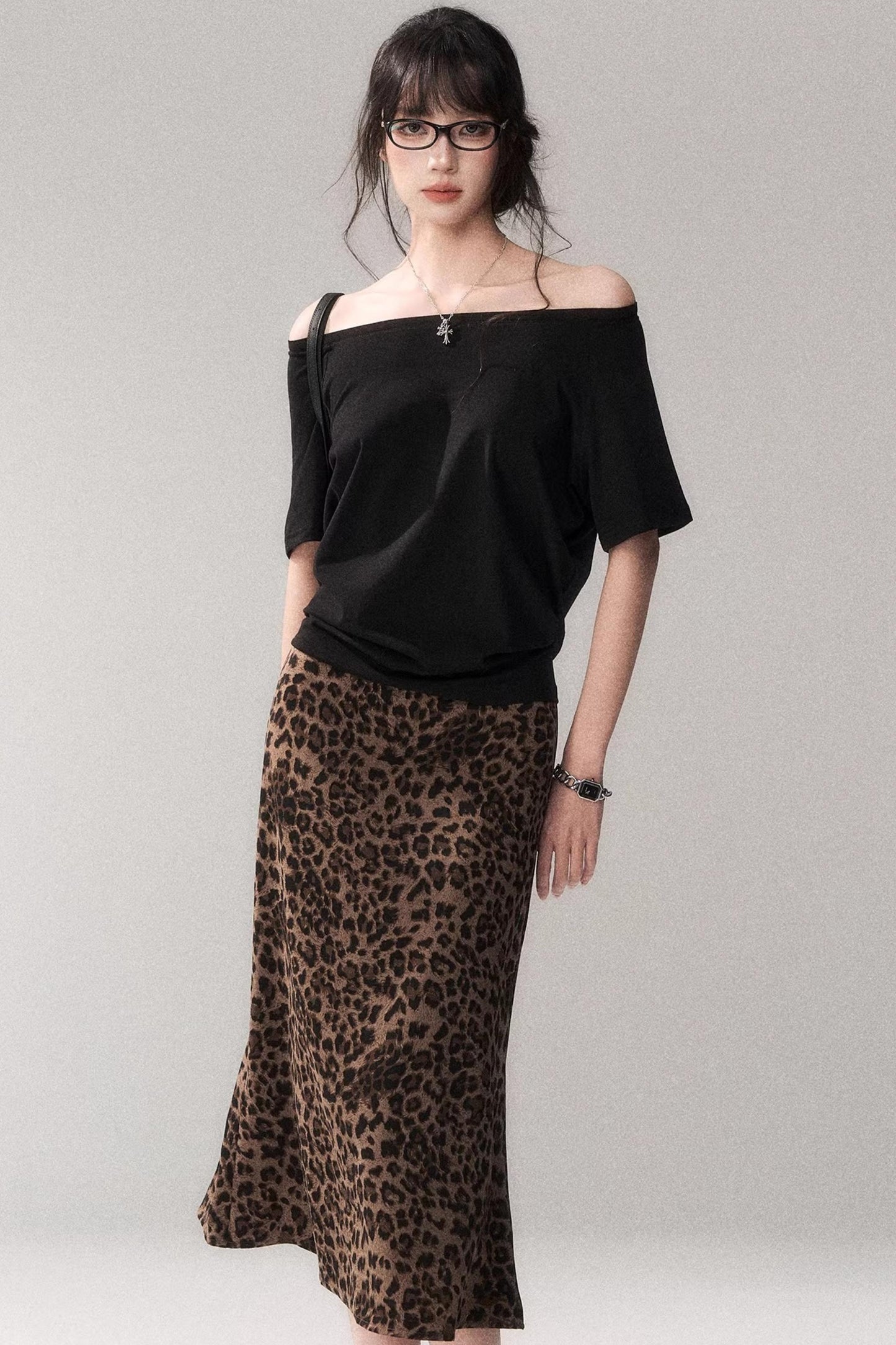 Leopard Print Satin Skirt