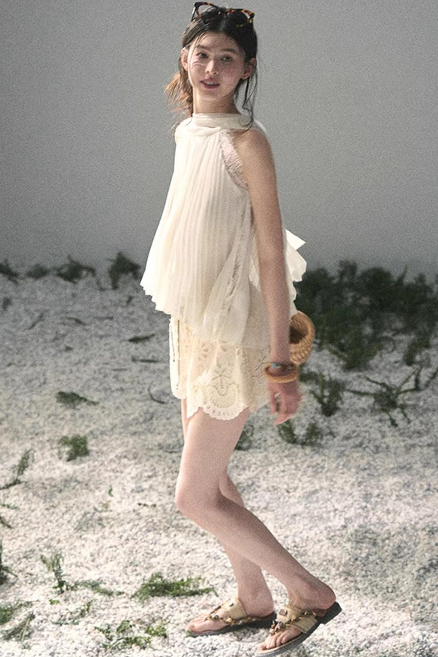 Summer Sheer Pleated Chiffon Shirt