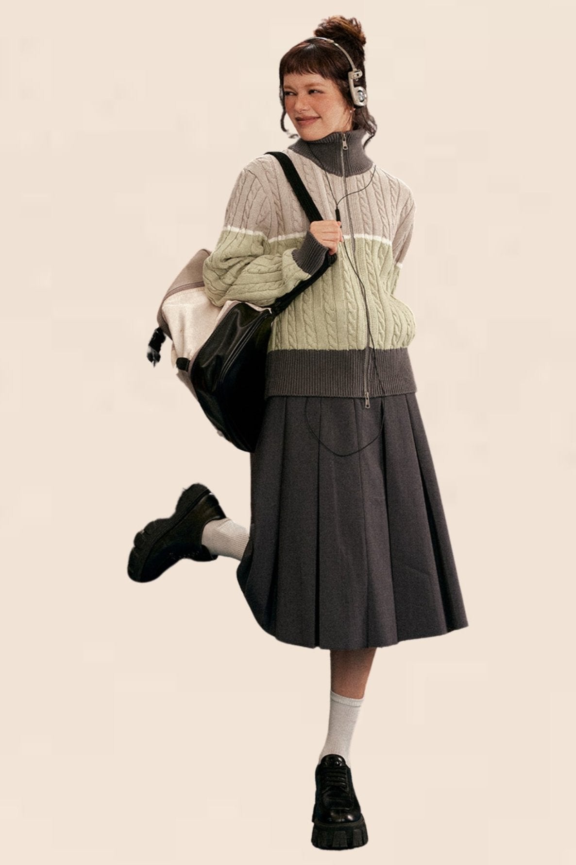 레트로 트위스트 터틀넥 니트 가디건