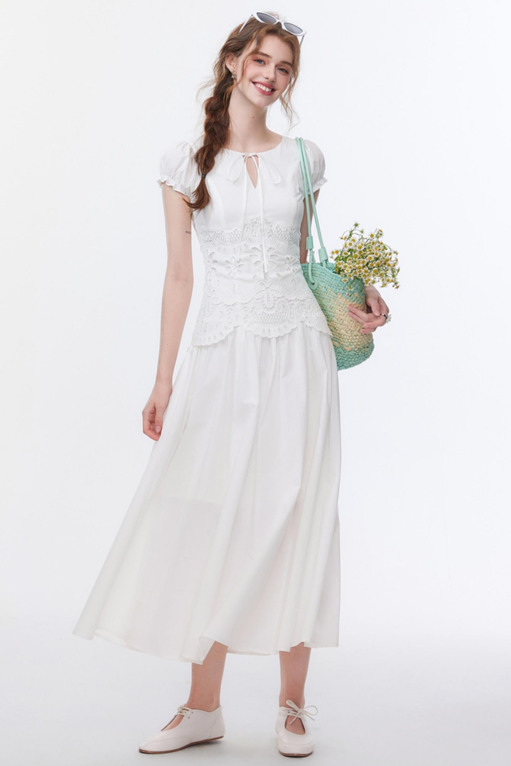 Bubble Sleeve White Dress – UrbanSheek