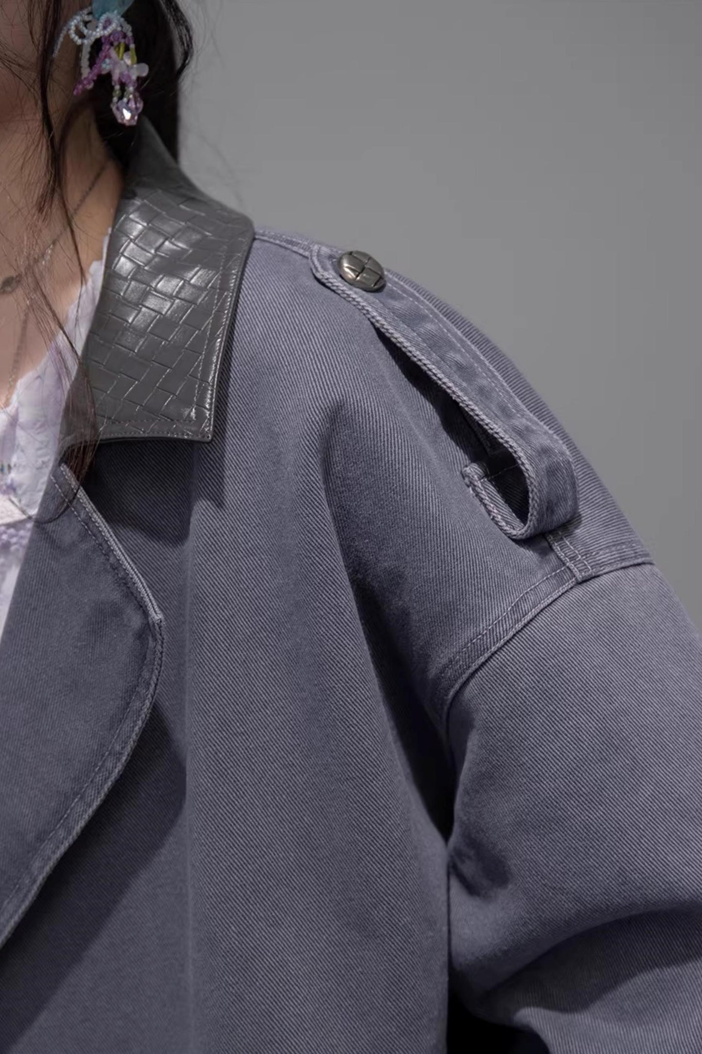Ink Gray Leather Patchwork Jacket