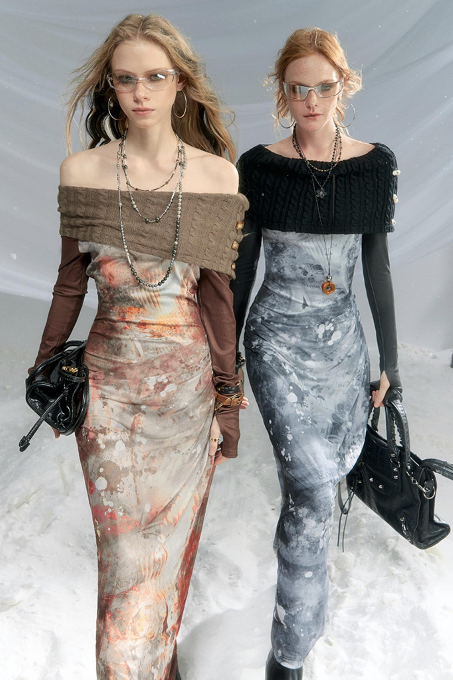 Robe longue à manches longues en jersey extensible imprimé