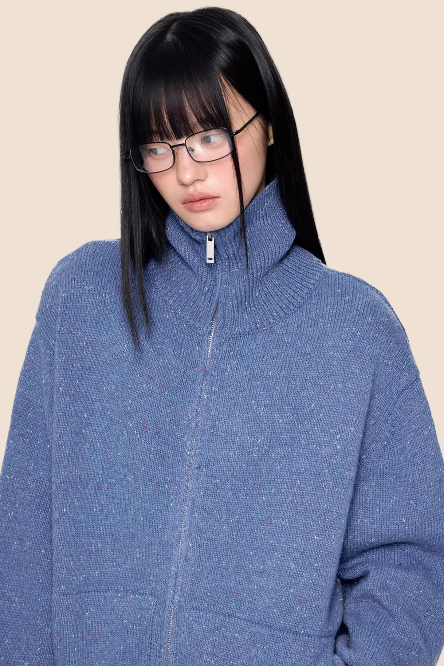 High-Neck Knitted Cardigan