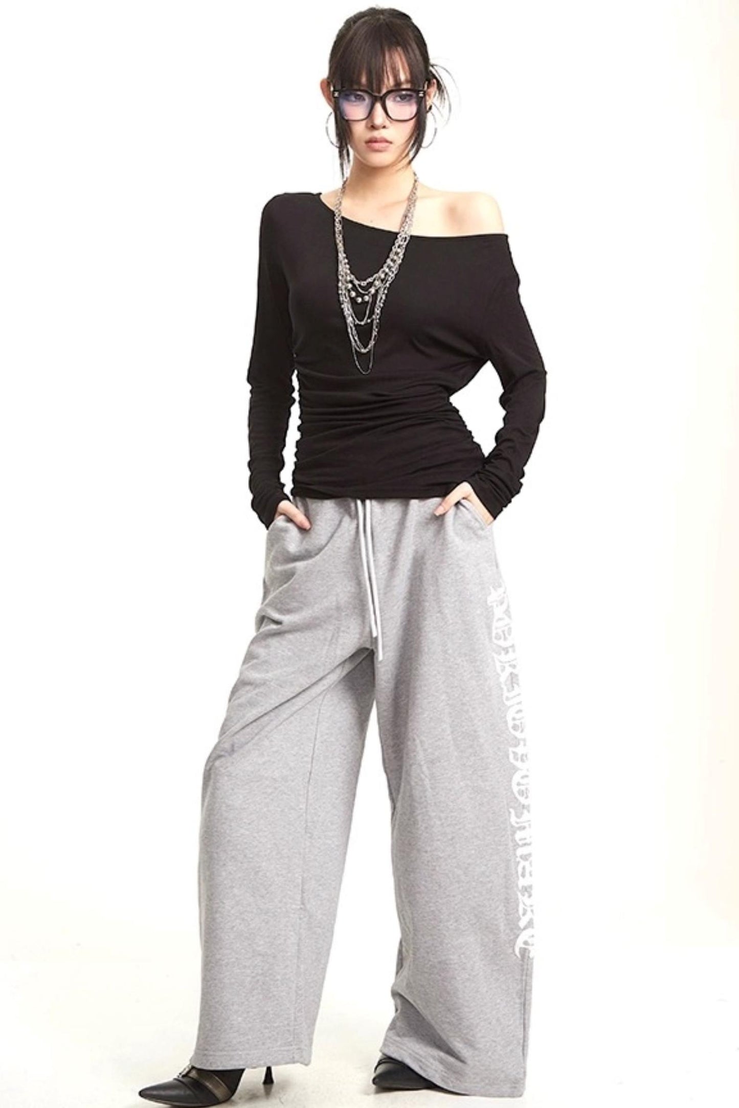 Slanted Shoulder Long Sleeve T-Shirt