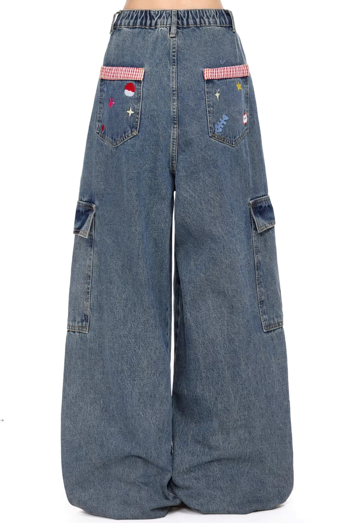 만화 자수 데님 바지