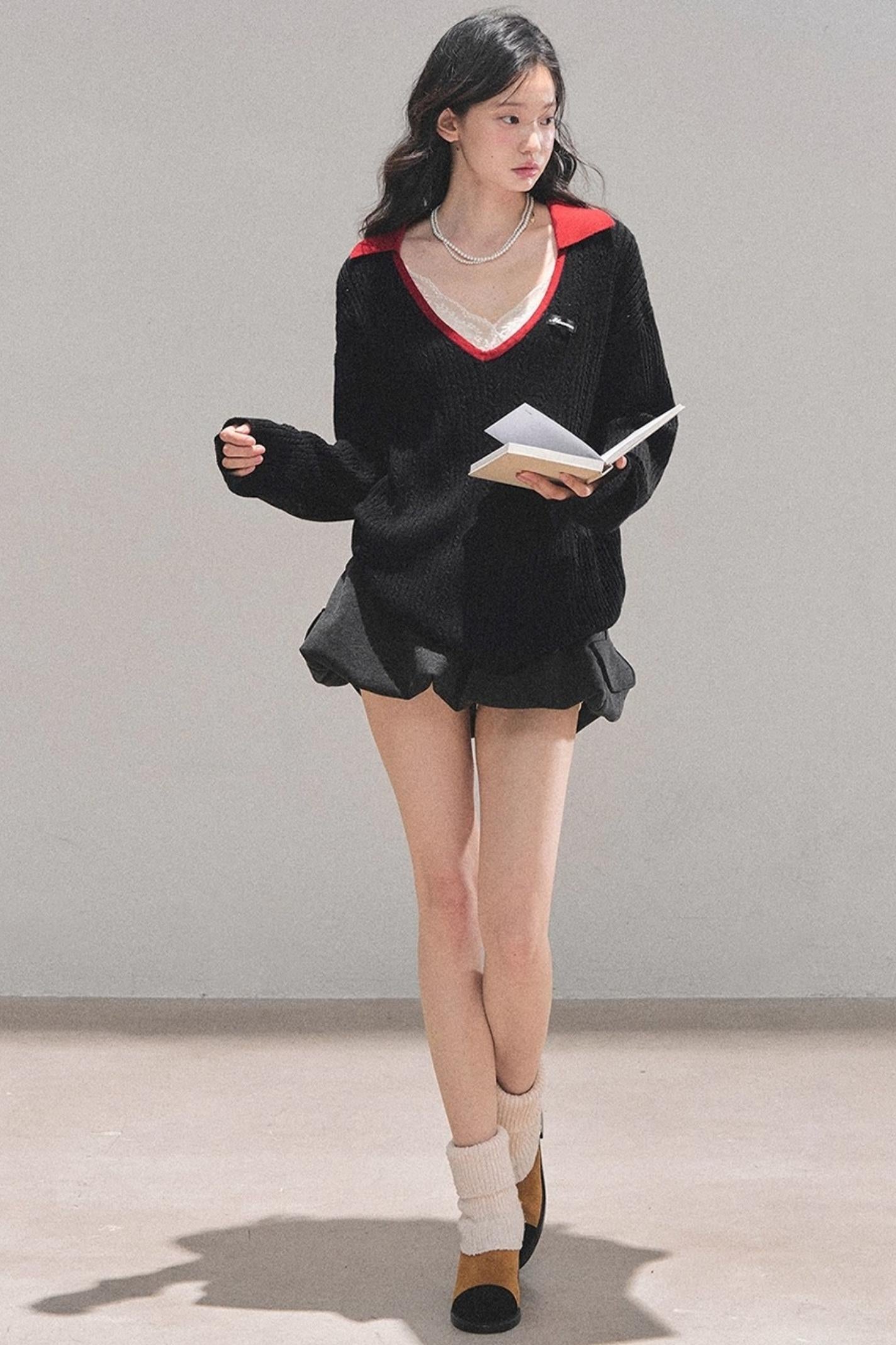 American College Wool V-Neck Sweater