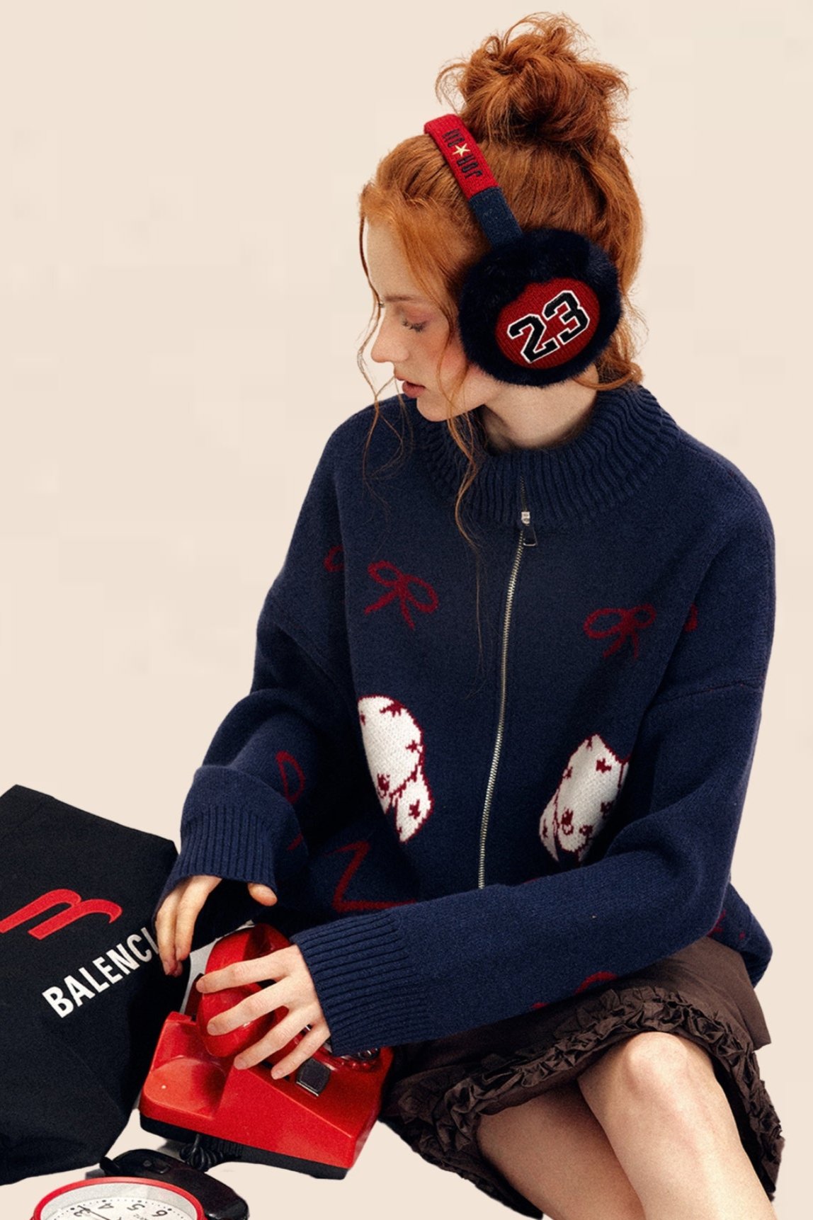 빈티지 강아지 리본 니트 카디건 코트