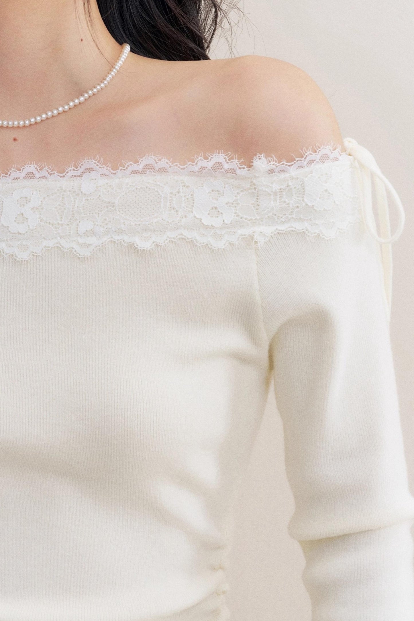 Lace Paneled Long Knit Top