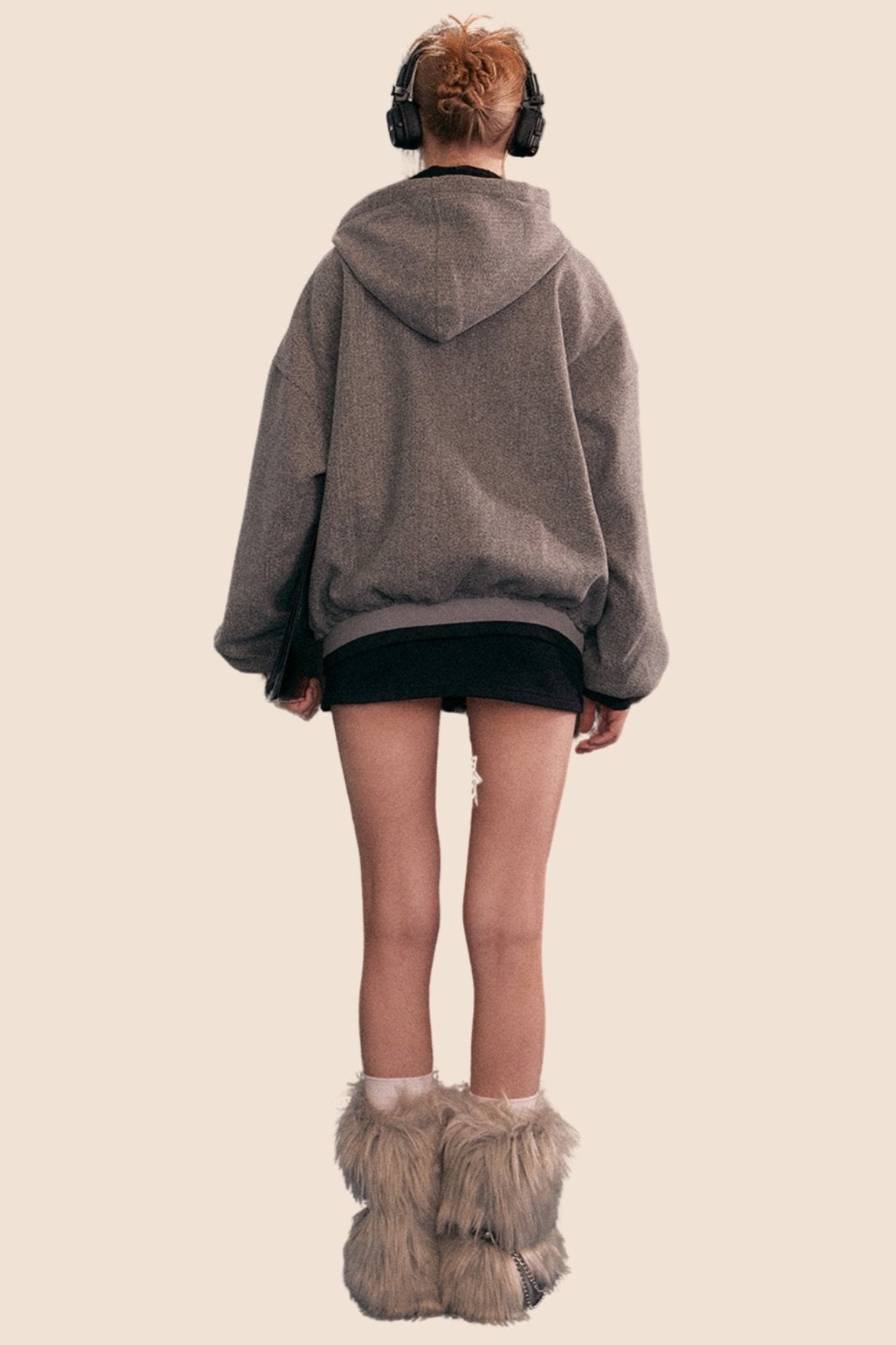 Veste cardigan à capuche grise lourde