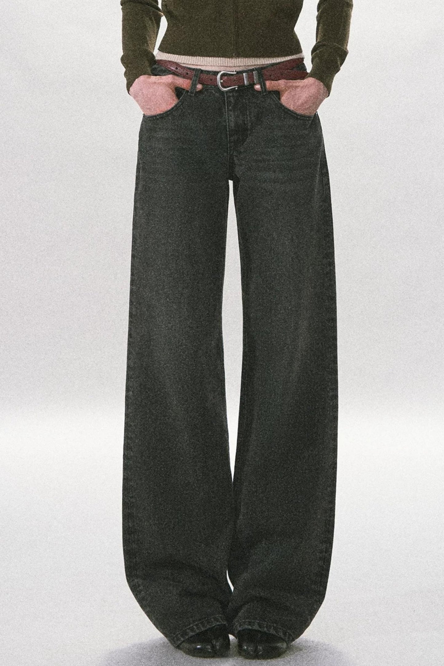 Pantalon en denim délavé vintage à jambe droite