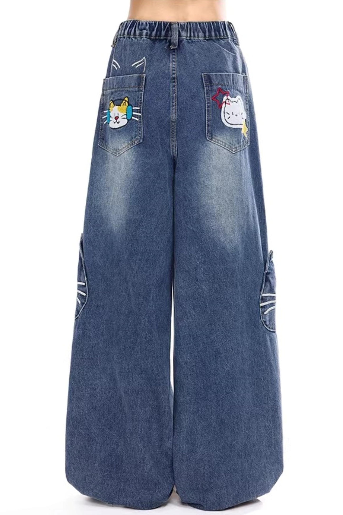 레트로 만화 자수 청바지