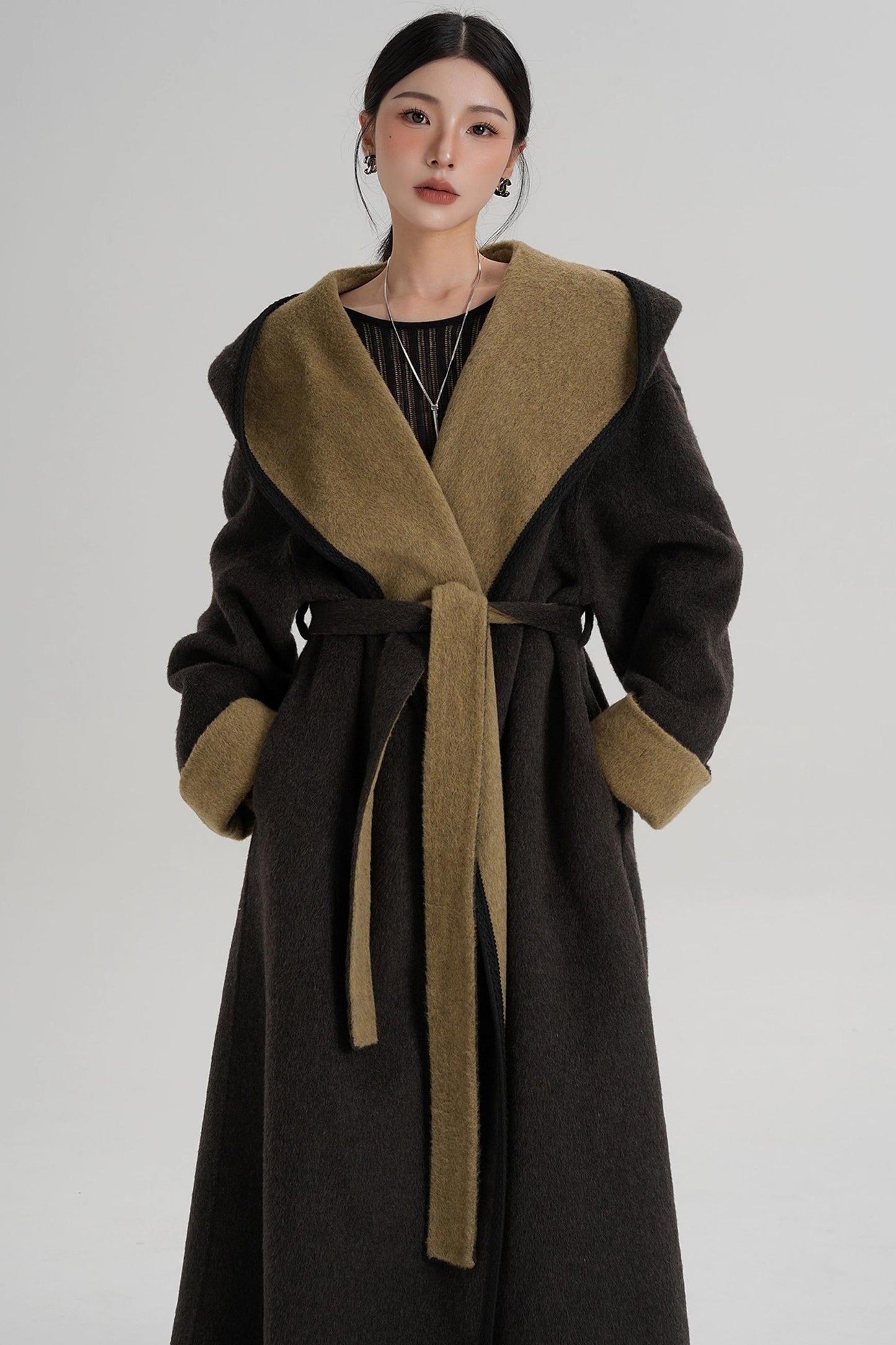 Temperament Hooded Wool Reversible Coat