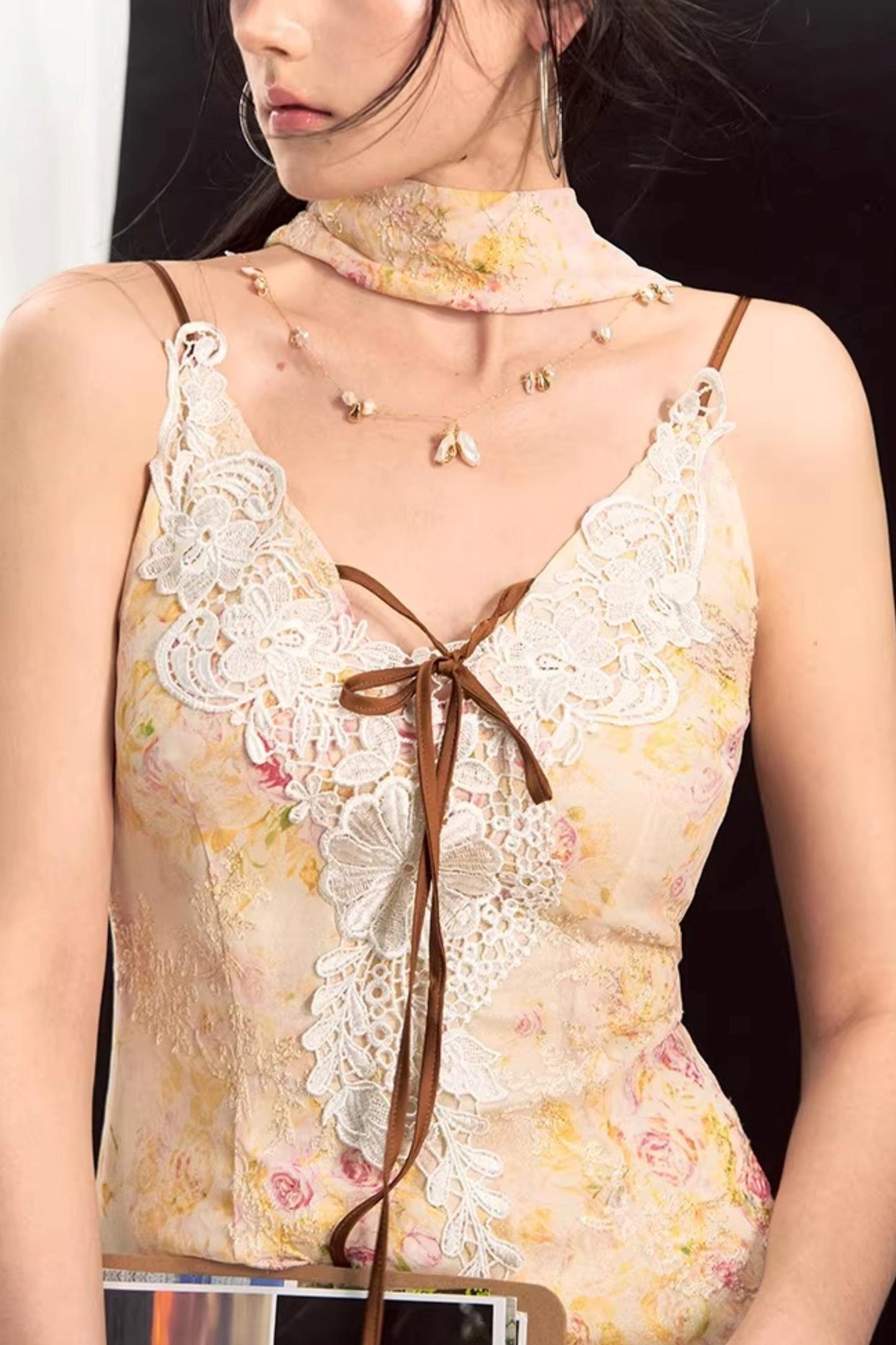 프렌치 레트로 레이스 패치워크 원피스