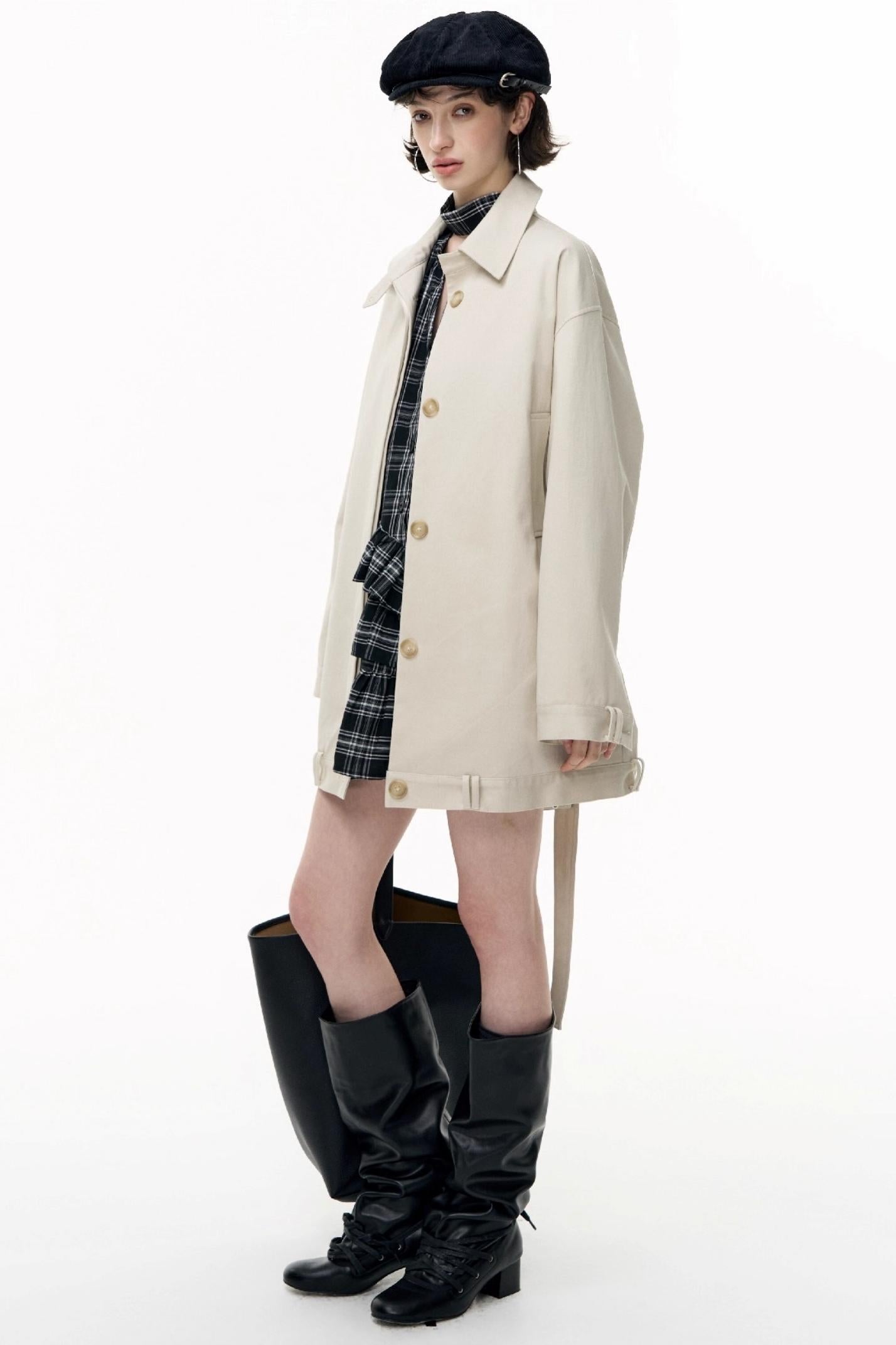 Plaid Ruffle Long Sleeve Shirt Dress