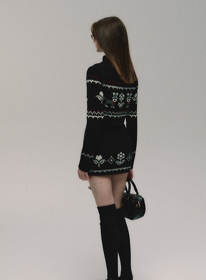 Ensemble jupe-pull vintage à col montant