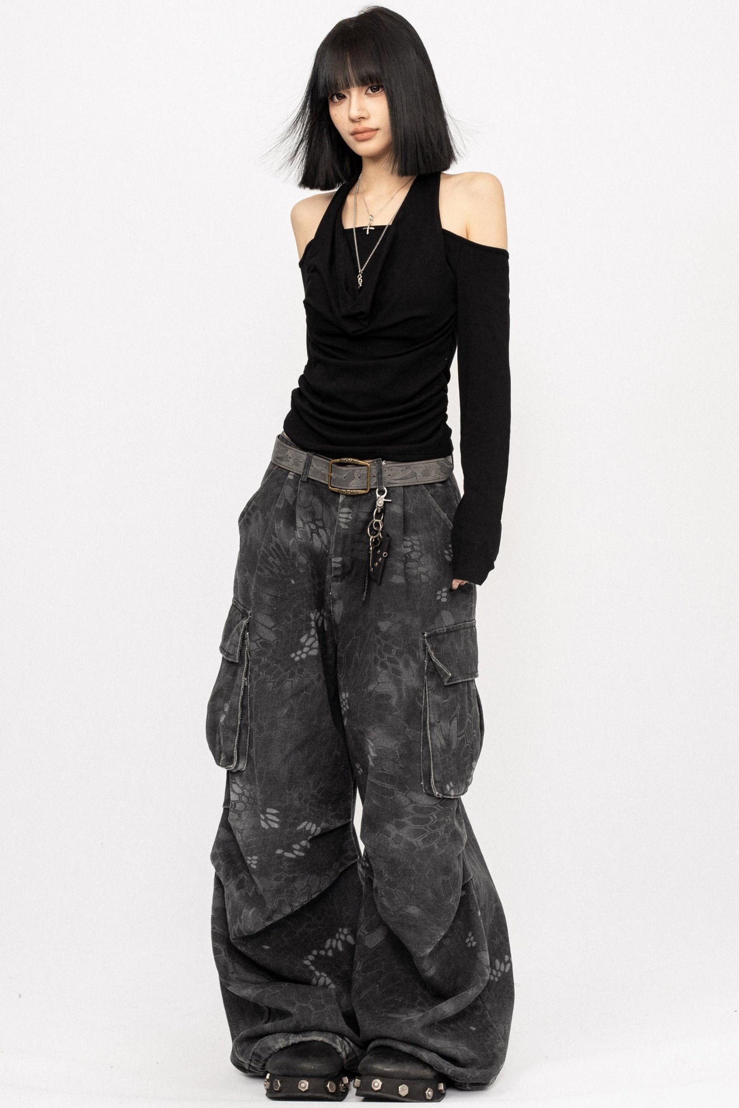 Draped Collar Off-Shoulder Top