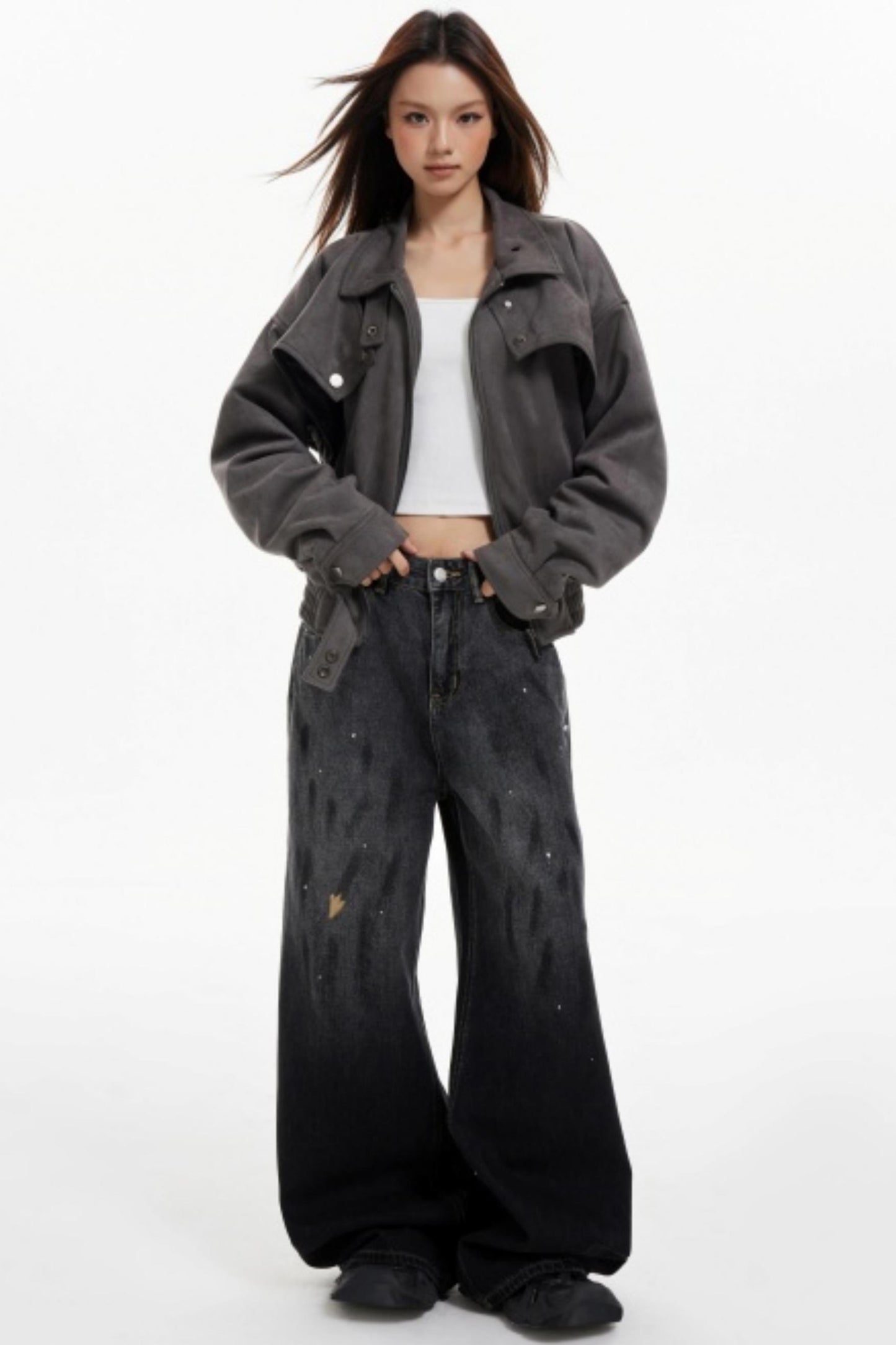 Ink Splash Denim Wide-Leg Pants