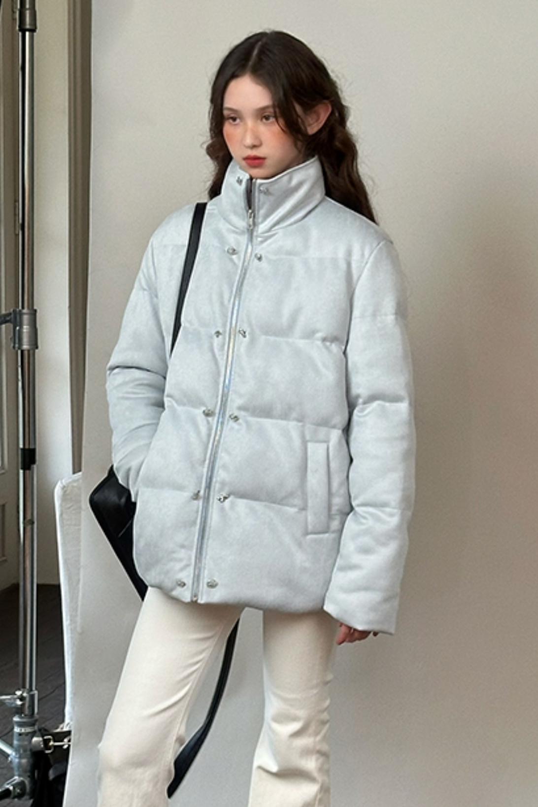 Blaues Stehkragen-Winterbaumwolljacke