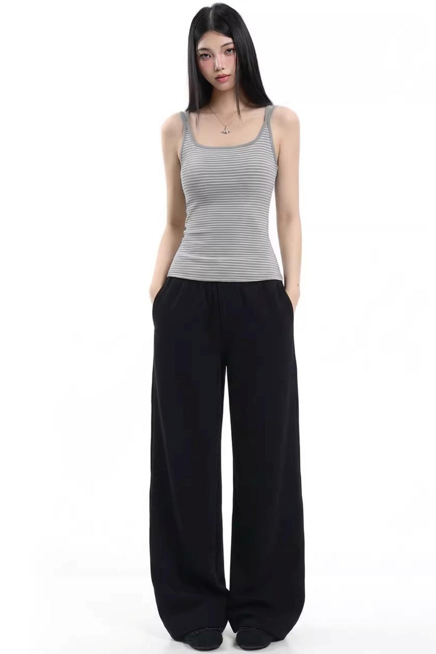 Gray Striped Slim-Fit Camisole